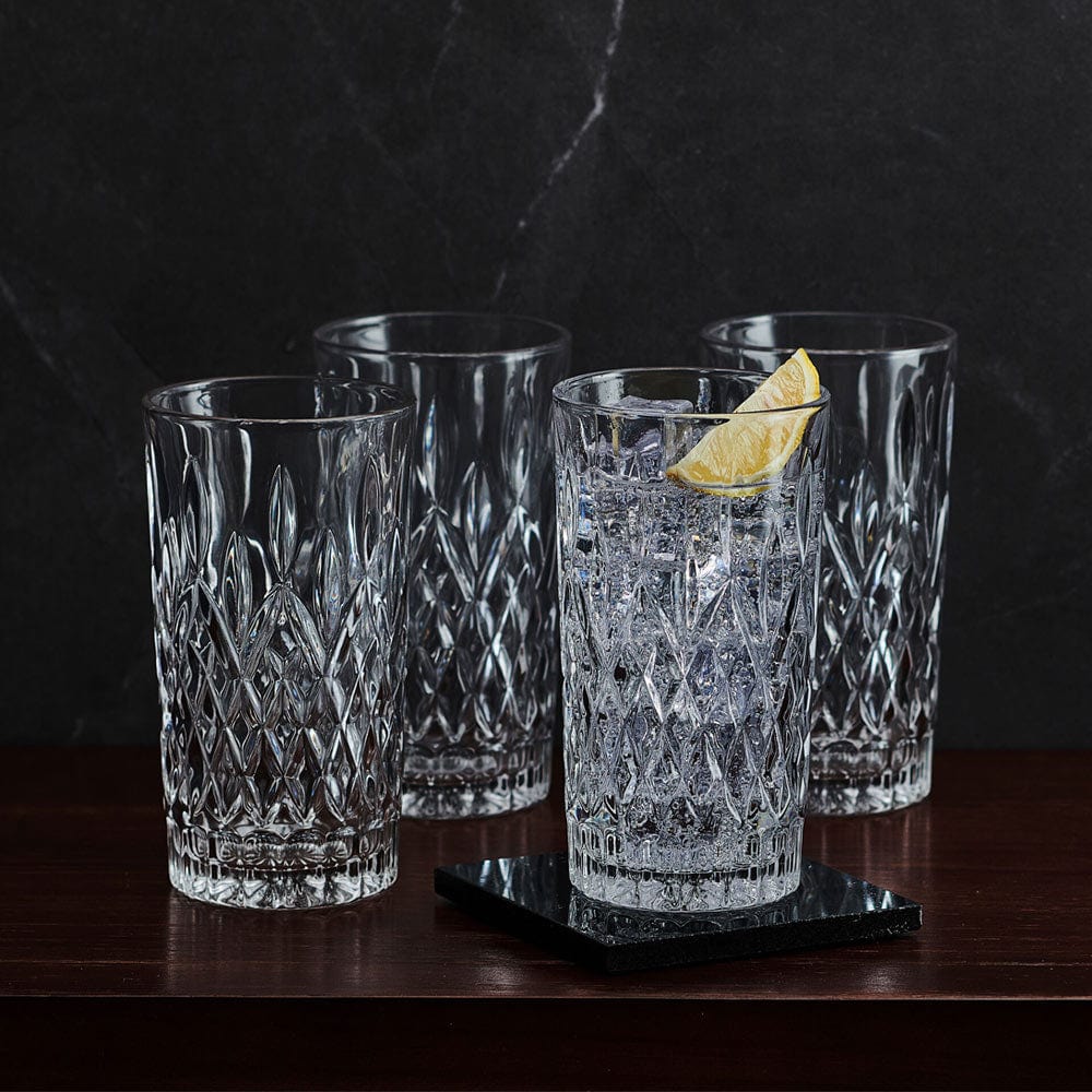 Premium Harding Set of 4 Collins Tumbler Glasses - 14oz Crystal Clear Drinking Glasses for Cocktails, Iced Tea & Juice - Perfect for Home Bars, Restaurants & Parties