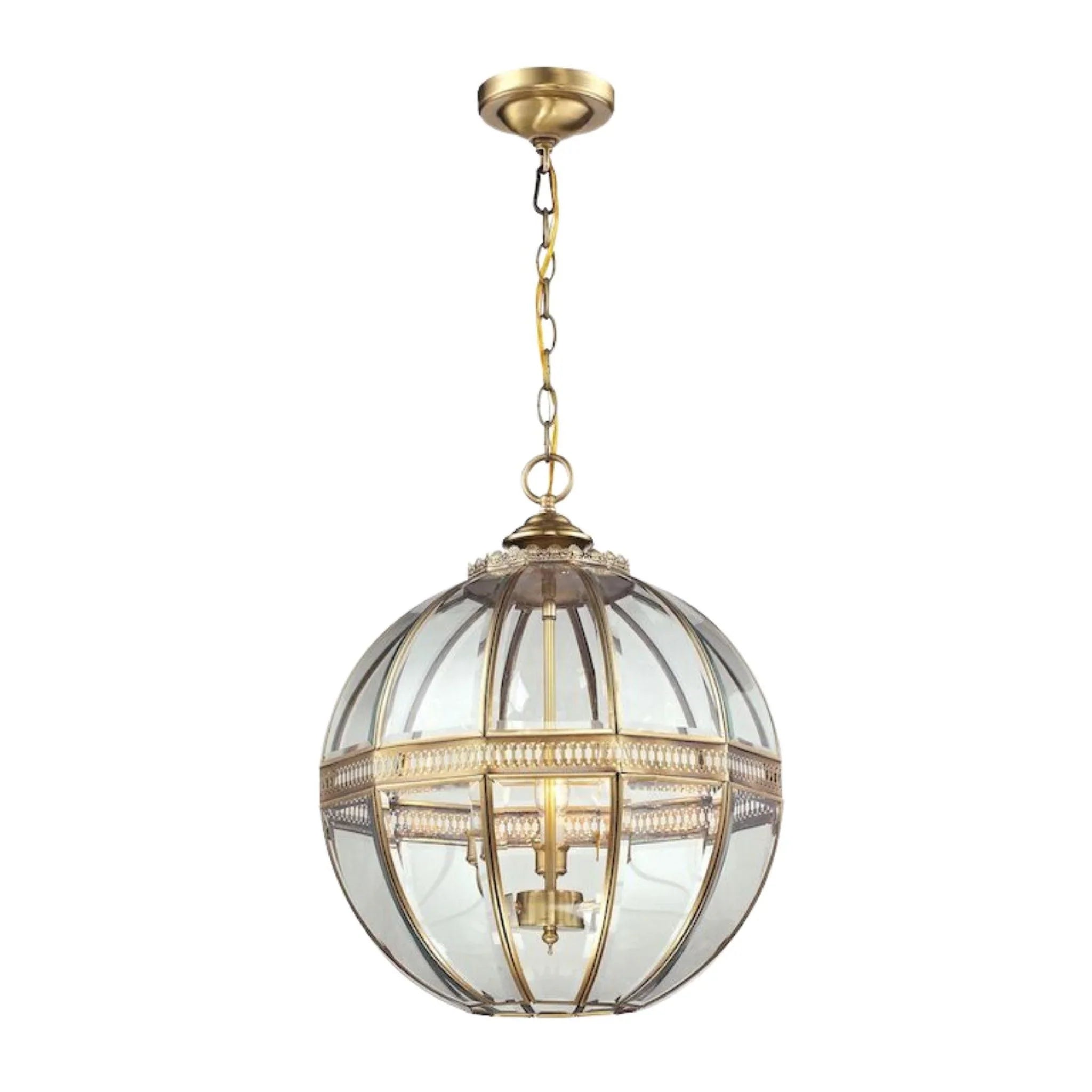 Brushed Brass & Glass Three Light Globe Pendant - Modern Ceiling Light Fixture for Dining Room, Kitchen Island, or Bedroom Lighting