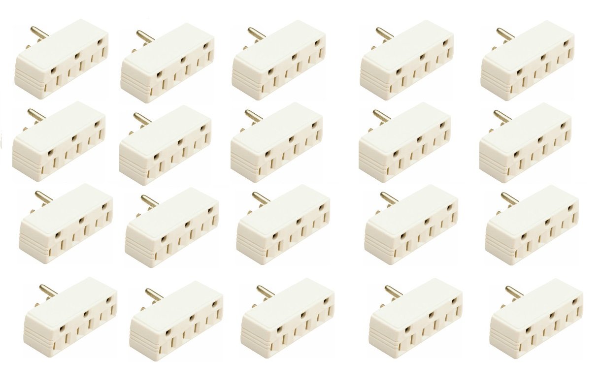 20 Pack White 2 Pole 3 Wire Grounding Plug Adapter - Convert Single to Triple Outlet for Home Office Kitchen Electronics - Perfect for Lamps, Chargers & Small Appliances