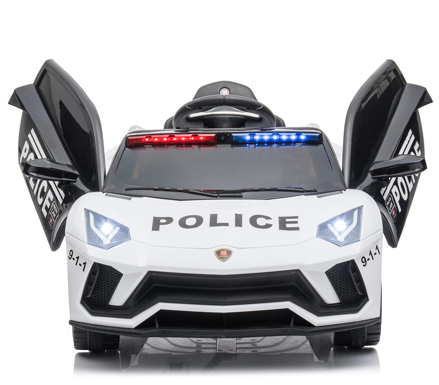 URideon 12V Kids Electric Police Ride On Car with Remote Control, Siren, Flashing Lights & Music - Battery Powered Toy Vehicle for Boys & Girls (White) | Perfect for Birthday Gifts, Outdoor Play & Pretend Police Adventures