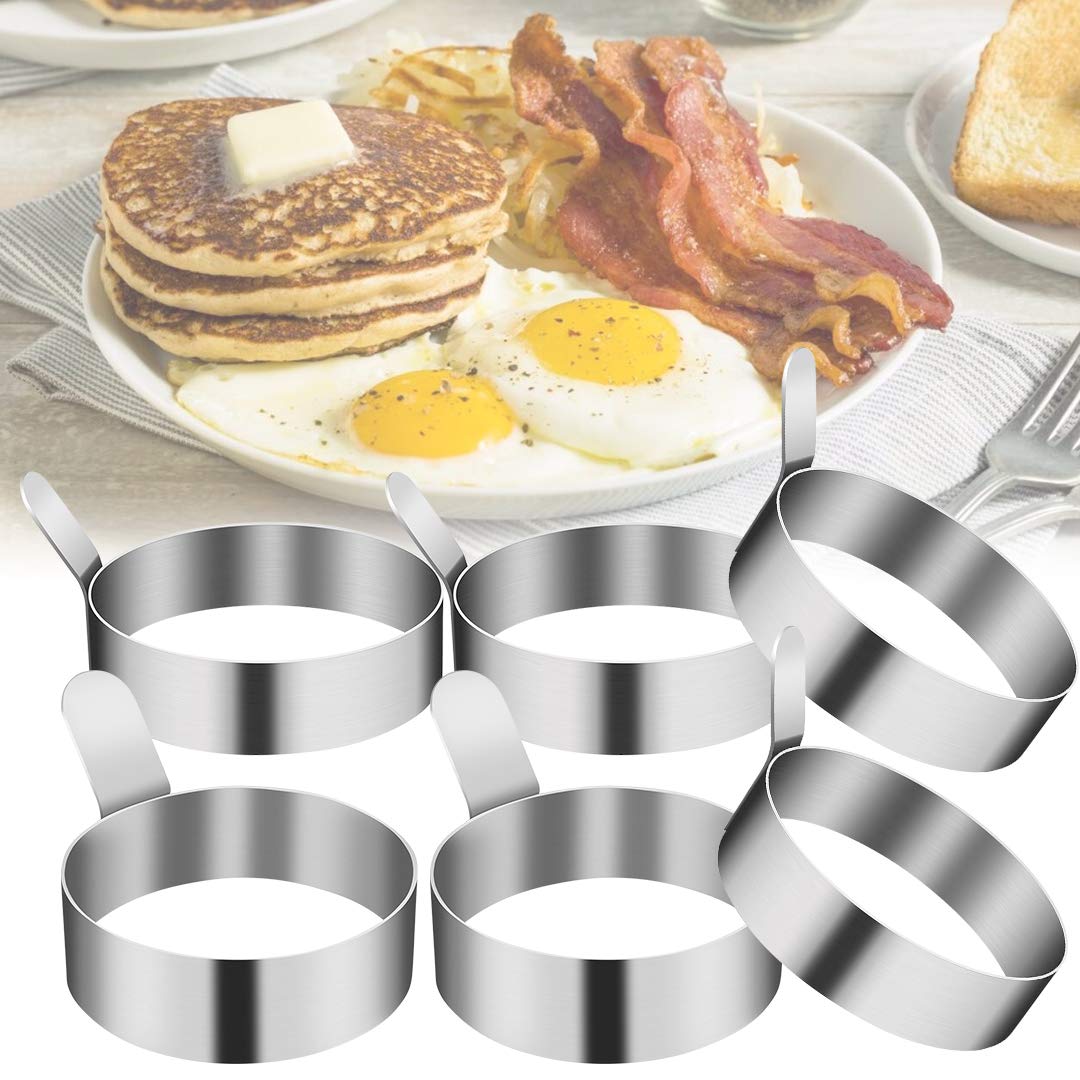 4/6 Pack Stainless Steel Egg Rings - 3 Inch Non-Stick Egg Molds for Perfect Fried Eggs, Pancakes, Sandwiches & Burgers - Ideal Breakfast Cooking Tools for Griddle & Kitchen Use