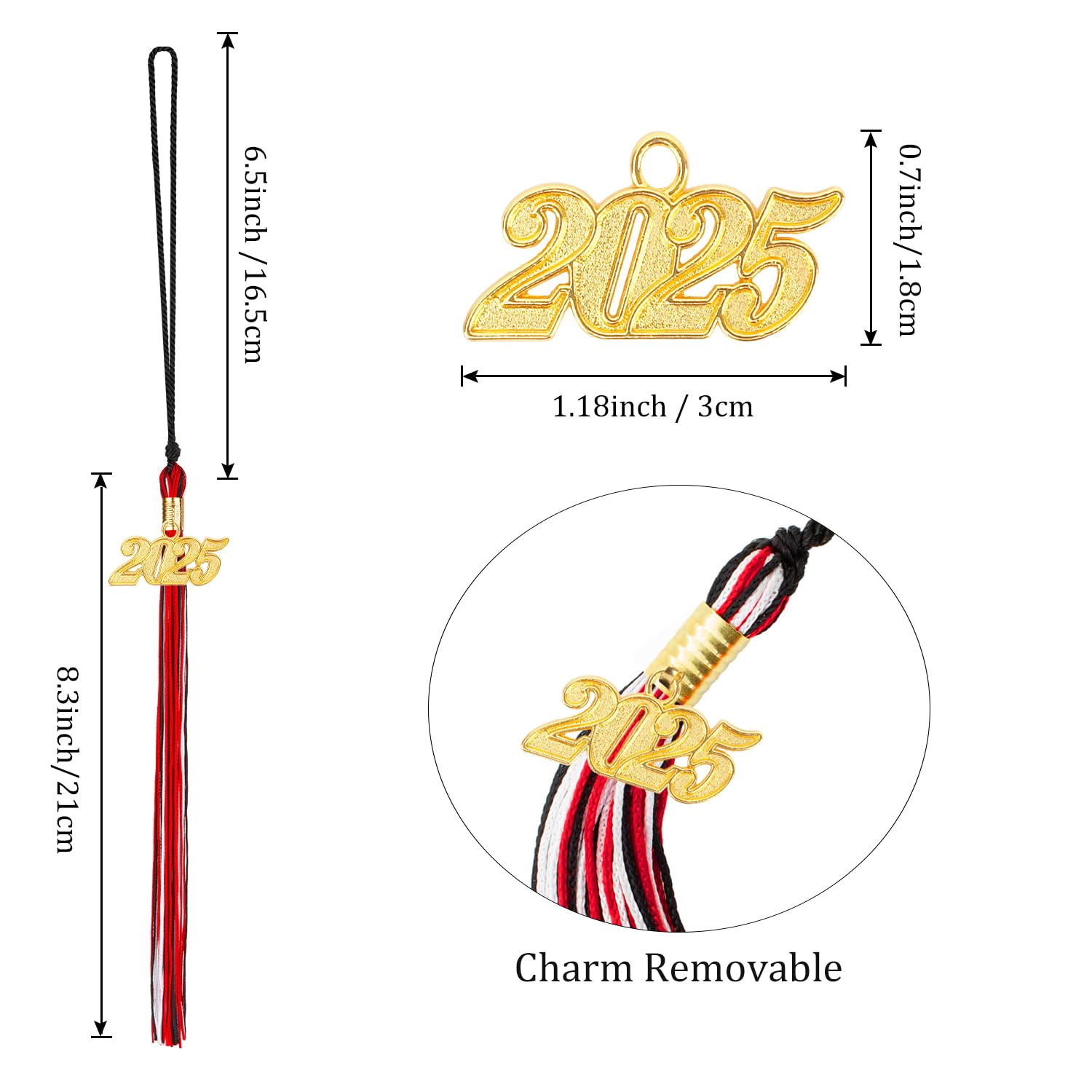 2025 Graduation Tassel - Red, Black & White Cap Tassel with Gold Year Charm | Graduation Party Decorations & Ceremony Accessories for High School & College Commencement