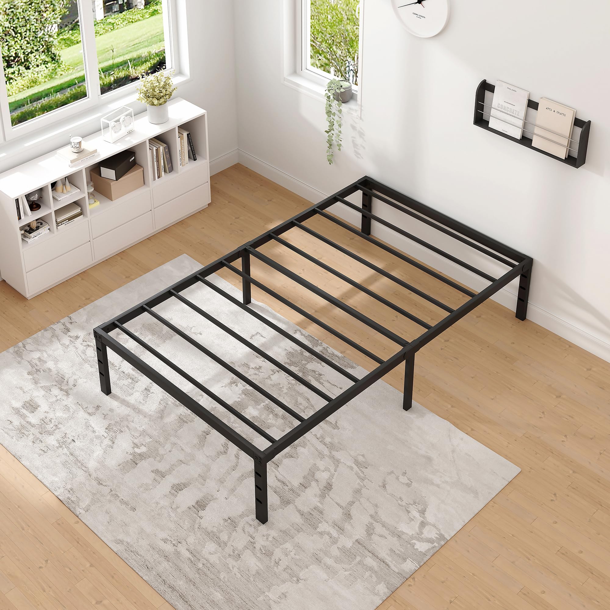 Metal Twin Size Bed Frame with Storage Space - Heavy Duty Sturdy Mattress Foundation, Easy Assembly No Box Spring Needed - 14 Inch Black Bed Frame for Small Spaces & Guest Rooms
