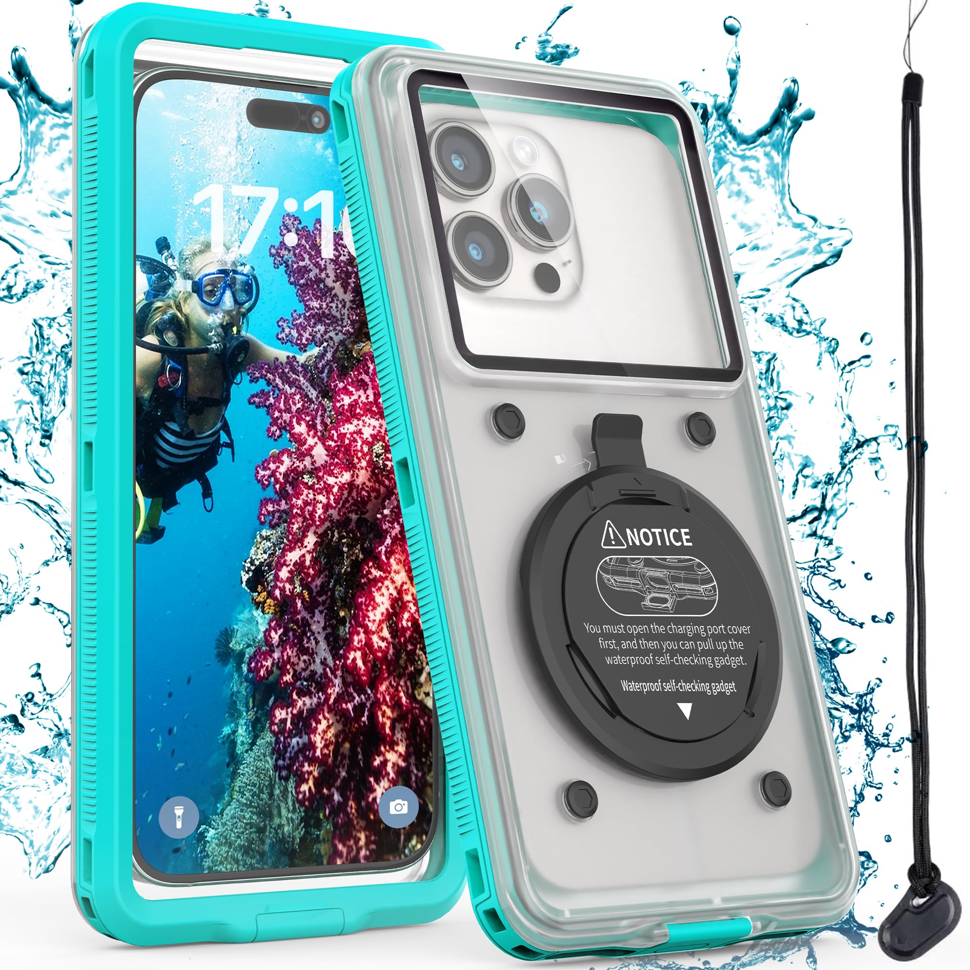 **Waterproof Phone Case for iPhone 15/14/13/12/11 Pro Max/XR/XS/X & Samsung Galaxy S24/S23/S22/S21 - Professional Underwater Snorkeling & Scuba Diving Protection - Shockproof & HD Photo/Video Housing (Teal) - Perfect for Beach, Pool, Kayaking & Water Sports**