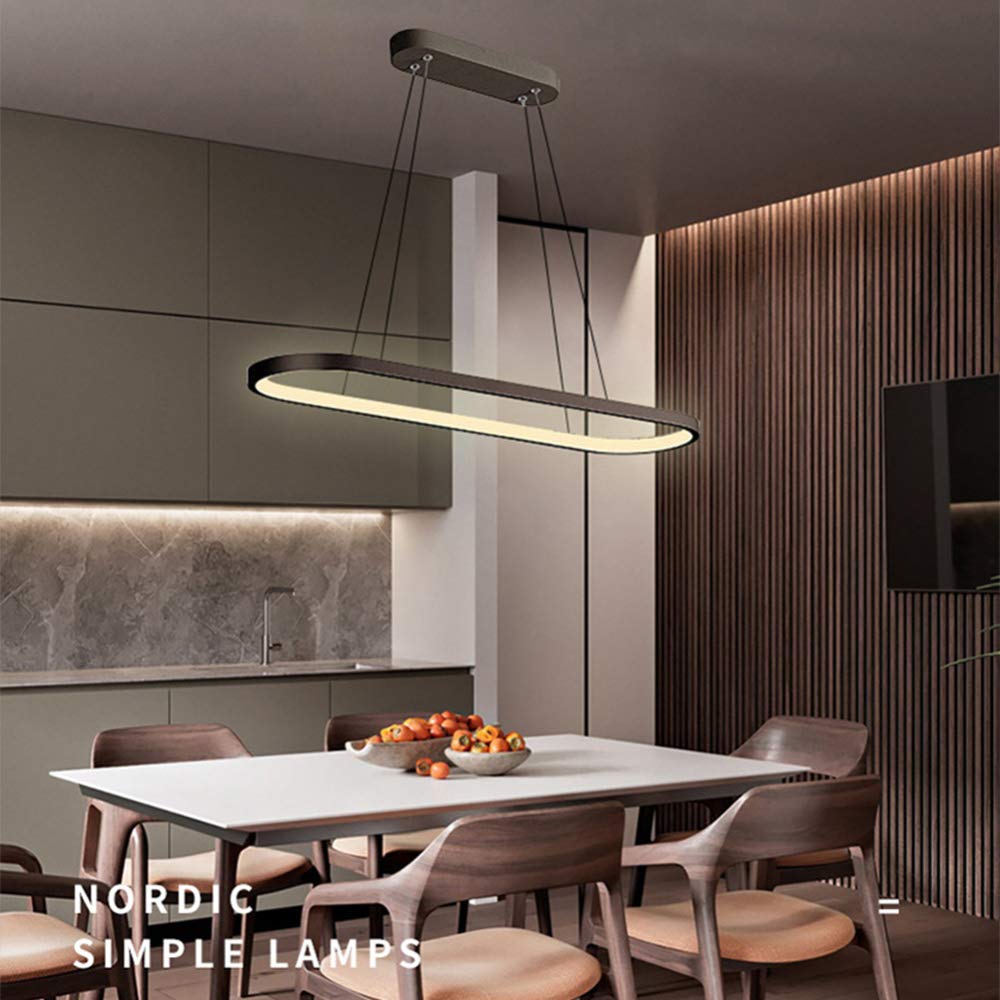 Modern Oval LED Pendant Light - Adjustable Aluminum Linear Chandelier for Living Room, Dining Table & Office (Black + Cold White, 70×20cm) - Perfect for Kitchen Islands, Bedroom Lighting & Contemporary Home Decor
