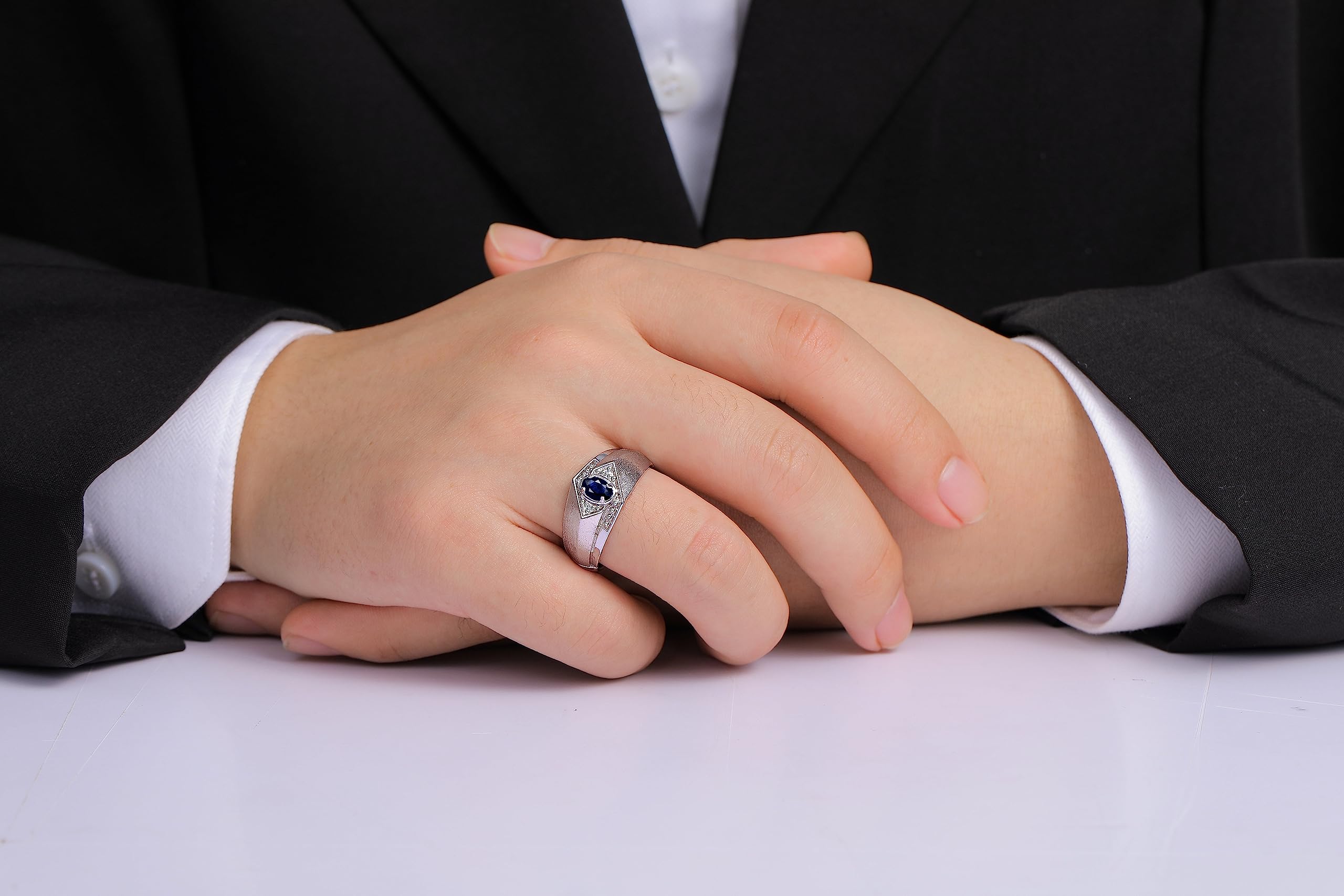 RYLOS Men's Sterling Silver Ring with 6X4MM Oval Gemstone & Genuine Diamonds - Birthstone Ring for Men in Sapphire, Blue Topaz or Amethyst | Perfect Gift for Anniversary, Wedding & Formal Occasions