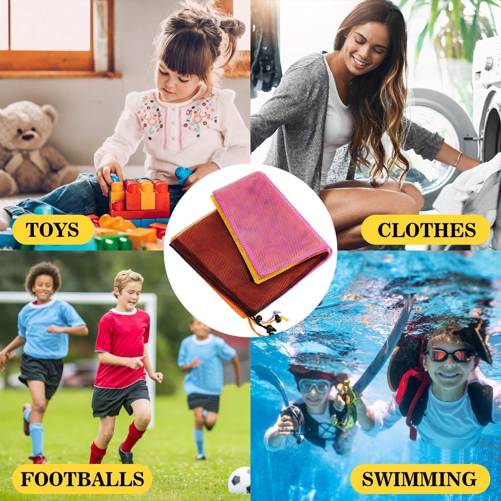 Colorful Mesh Drawstring Bags - 4PCS for Beach, Camping & Toy Storage