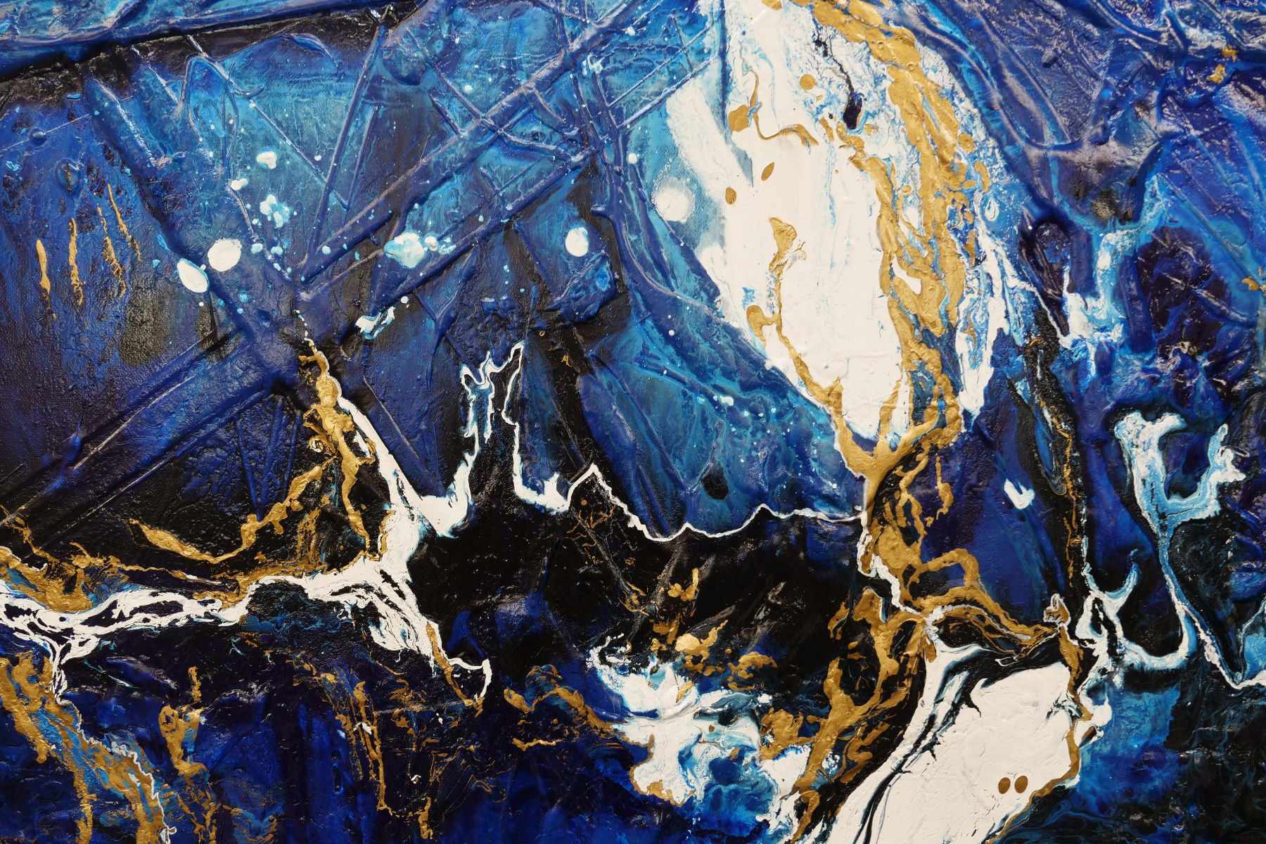 Golden Blu 190cm x 100cm Blue Gold Textured Abstract Canvas Art - Modern Wall Decor for Living Room, Bedroom & Office