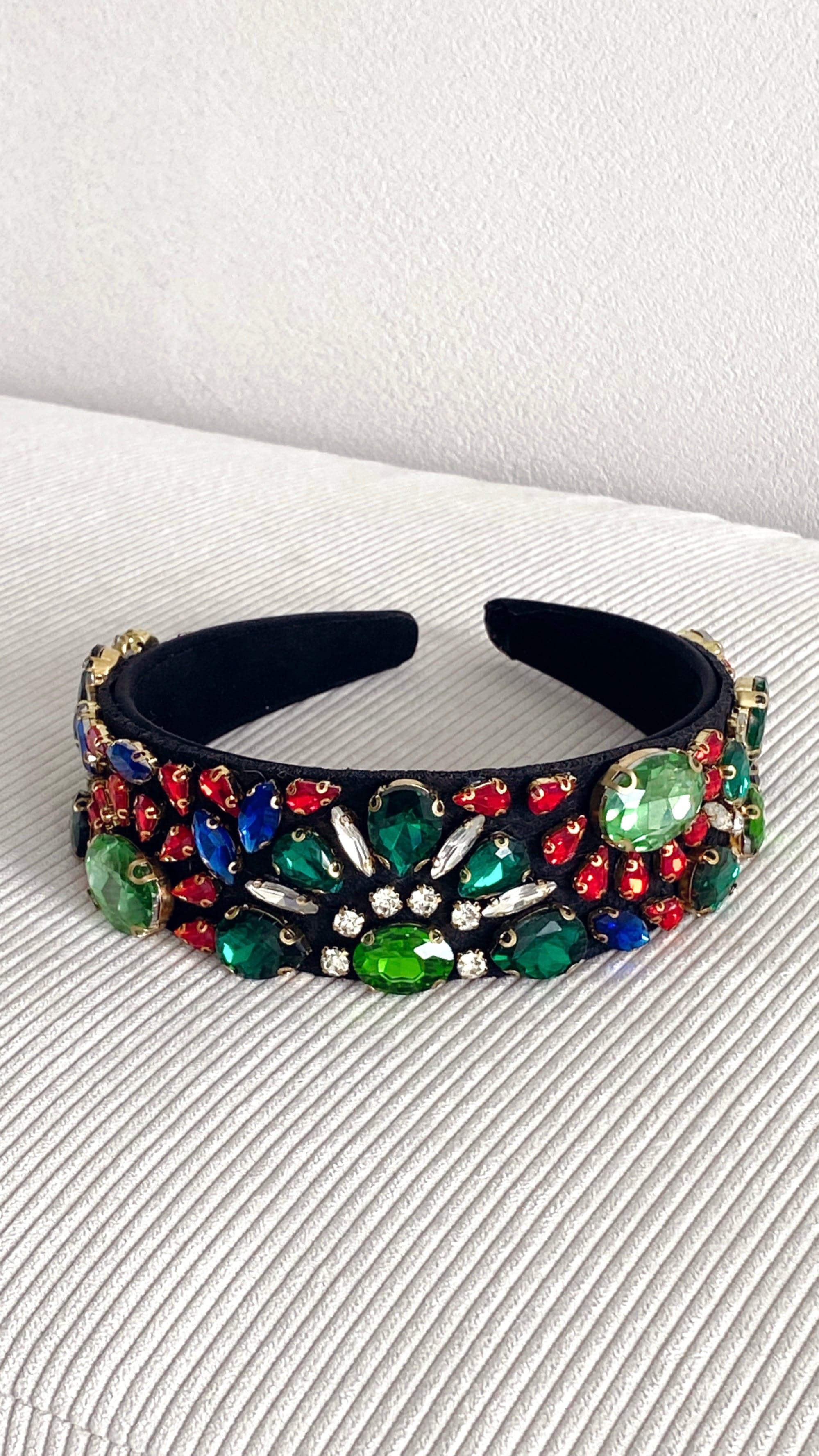 Floral Crystal Headband for Women - Elegant Green & Multicolor Hair Accessories for Weddings, Parties & Everyday Wear