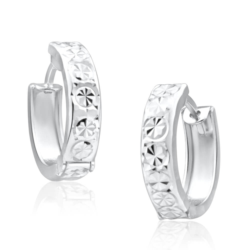 9ct White Gold 10mm Diamond Cut Huggie Hoop Earrings for Women - Perfect for Everyday Wear, Date Nights & Special Occasions