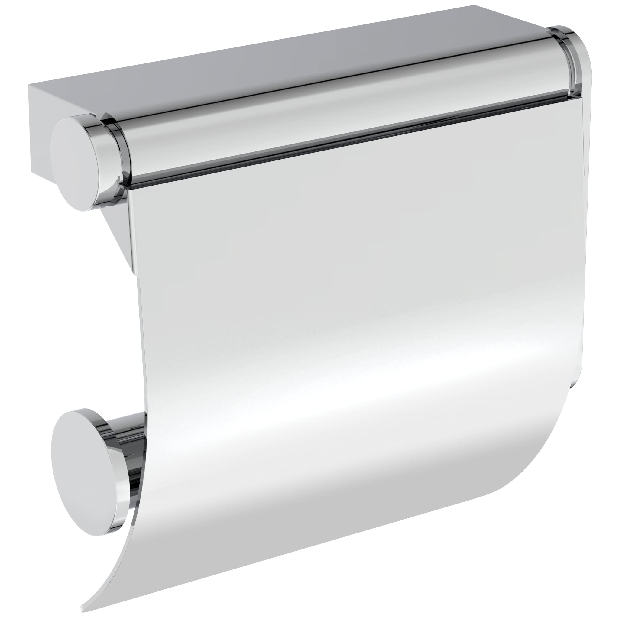 Connect N1382AA Chrome Wall-Mounted Toilet Paper Holder with Cover - Modern Bathroom Tissue Dispenser for Home & Commercial Restrooms