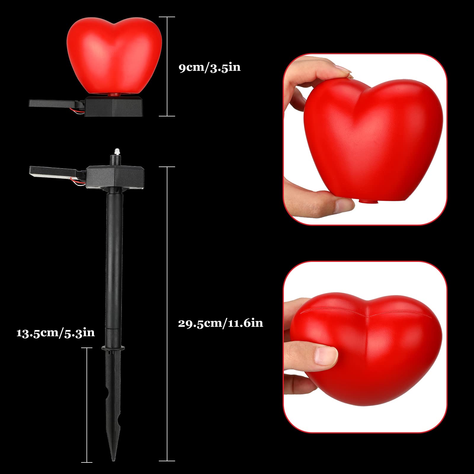 Hortsun 2 Pack Valentine's Day Solar Stake Lights - Red Heart Waterproof LED Garden Lights for Landscape, Warm White Solar Pathway Lighting for Patio, Lawn, Walkway - Perfect for Romantic Outdoor Decor & Evening Ambiance