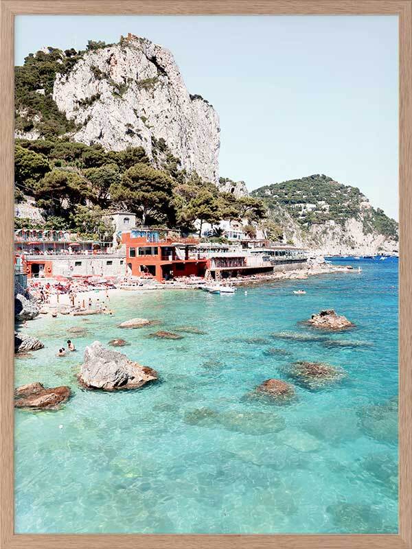Capri Island Framed Wall Art Print - Coastal Landscape Painting for Living Room, Bedroom & Office Decor