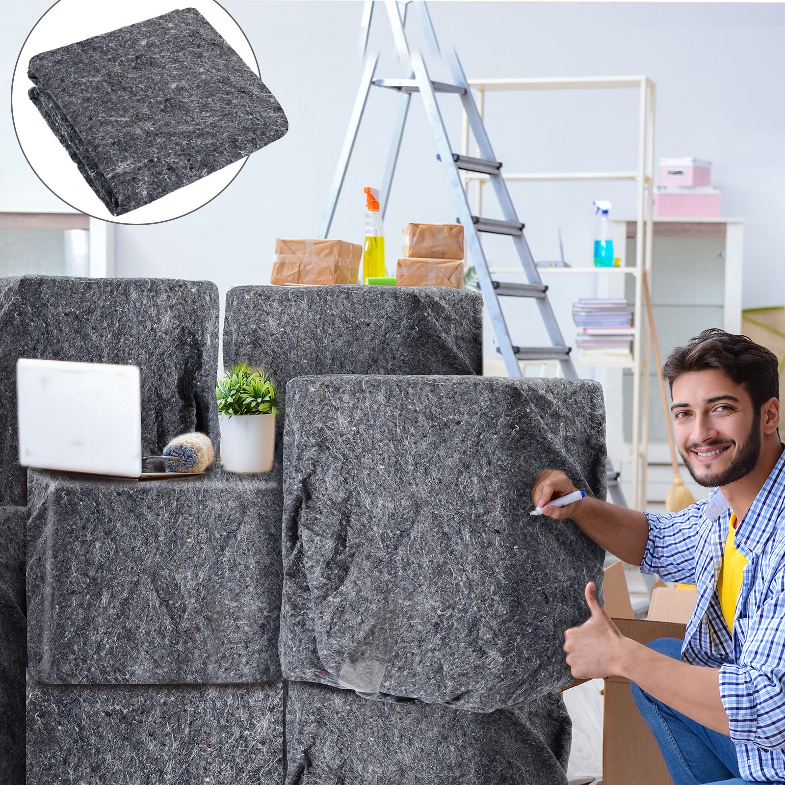 80 x 72 Inch Large Moving Blankets Bulk Pack - 24 Pcs Quilted Furniture Pads for Moving, Storage & Shipping - Heavy Duty Textile Skin Protectors (Gray) - Perfect for Home Moves, Warehouse Storage & Furniture Protection