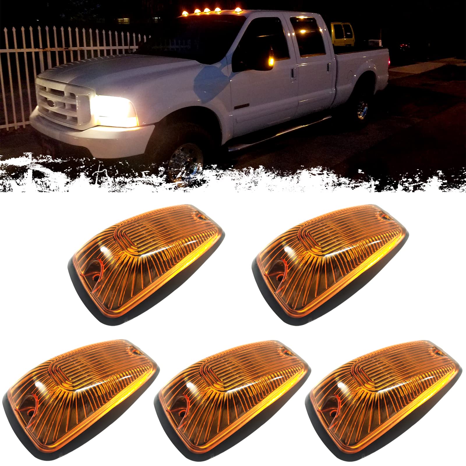 PSEQT 5Pcs LED Cab Roof Marker Lights - Clearance Lights for 1988-2002 Chevy/GMC C/K 1500-7500 Series Trucks - 12V Amber T10 LED Running Lights - Durable & Weatherproof for Night Driving & Heavy-Duty Use