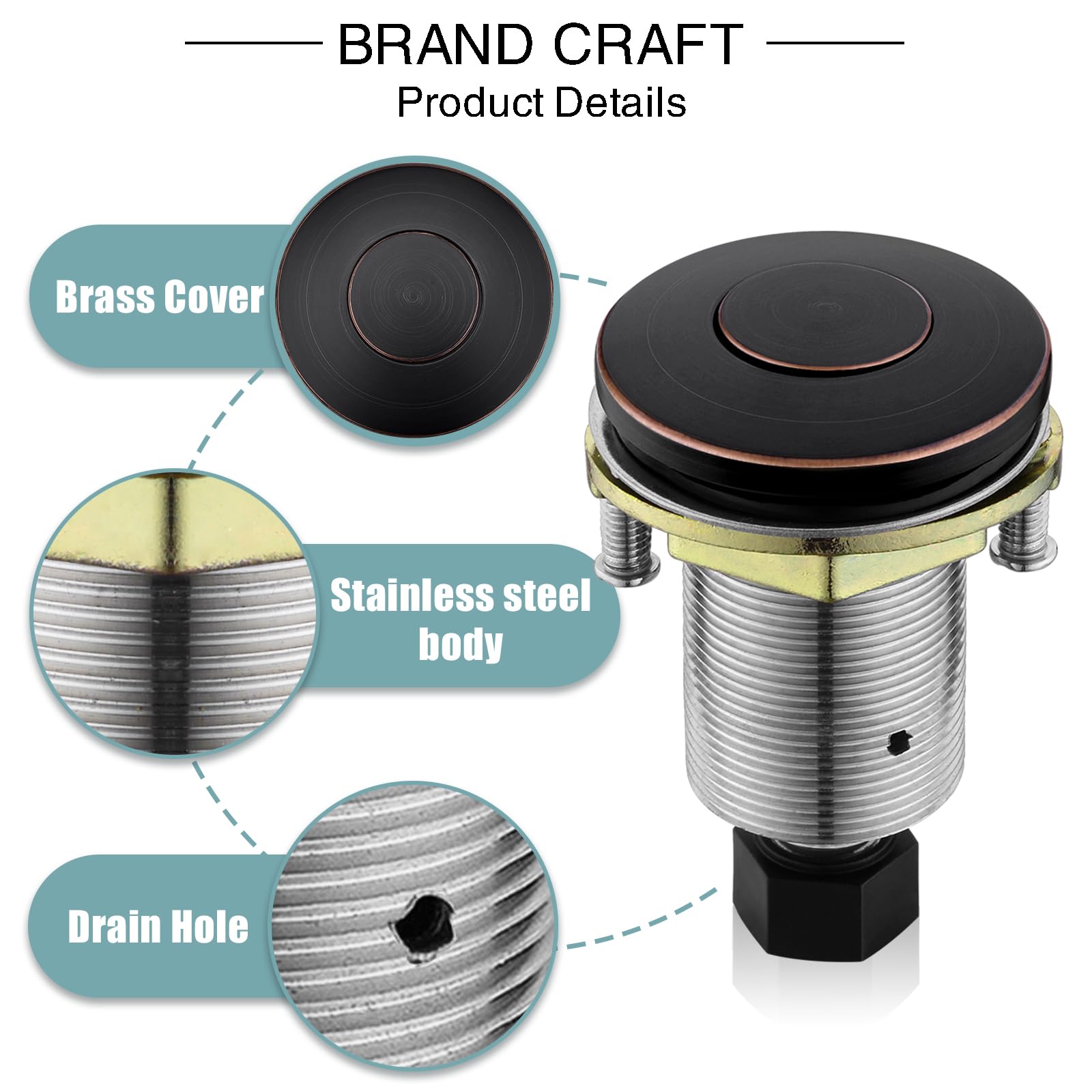 Stainless Steel Garbage Disposal Air Switch Kit with Oil Rubbed Bronze Button - Easy Sink Top Installation for Kitchen Waste Disposal & Dishwashing Convenience