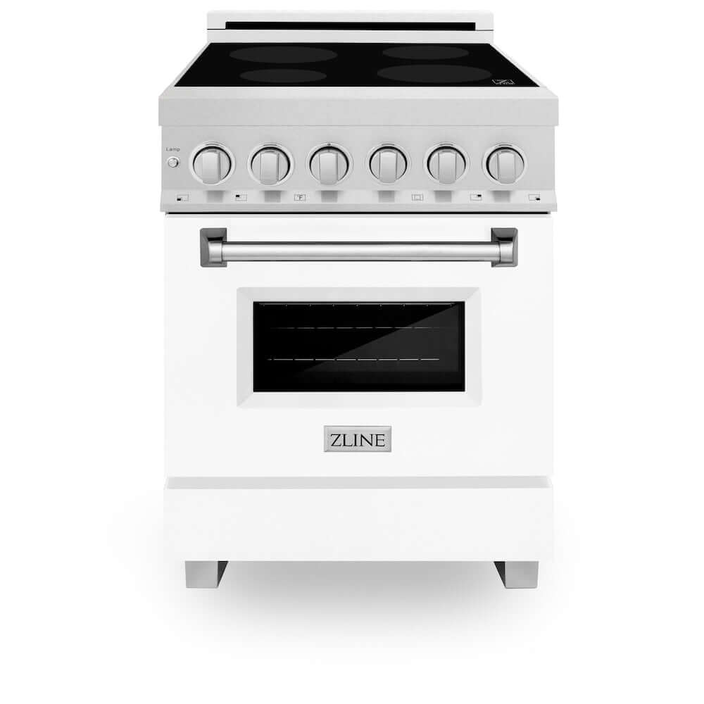 ZLINE 24 Inch 2.8 Cu. Ft. Legacy Induction Range with 4-Element Cooktop & Electric Oven - Satin Stainless Steel with White Matte Door (RAINDS WM 24) | Perfect for Modern Kitchens, Home Chefs & Energy-Efficient Cooking