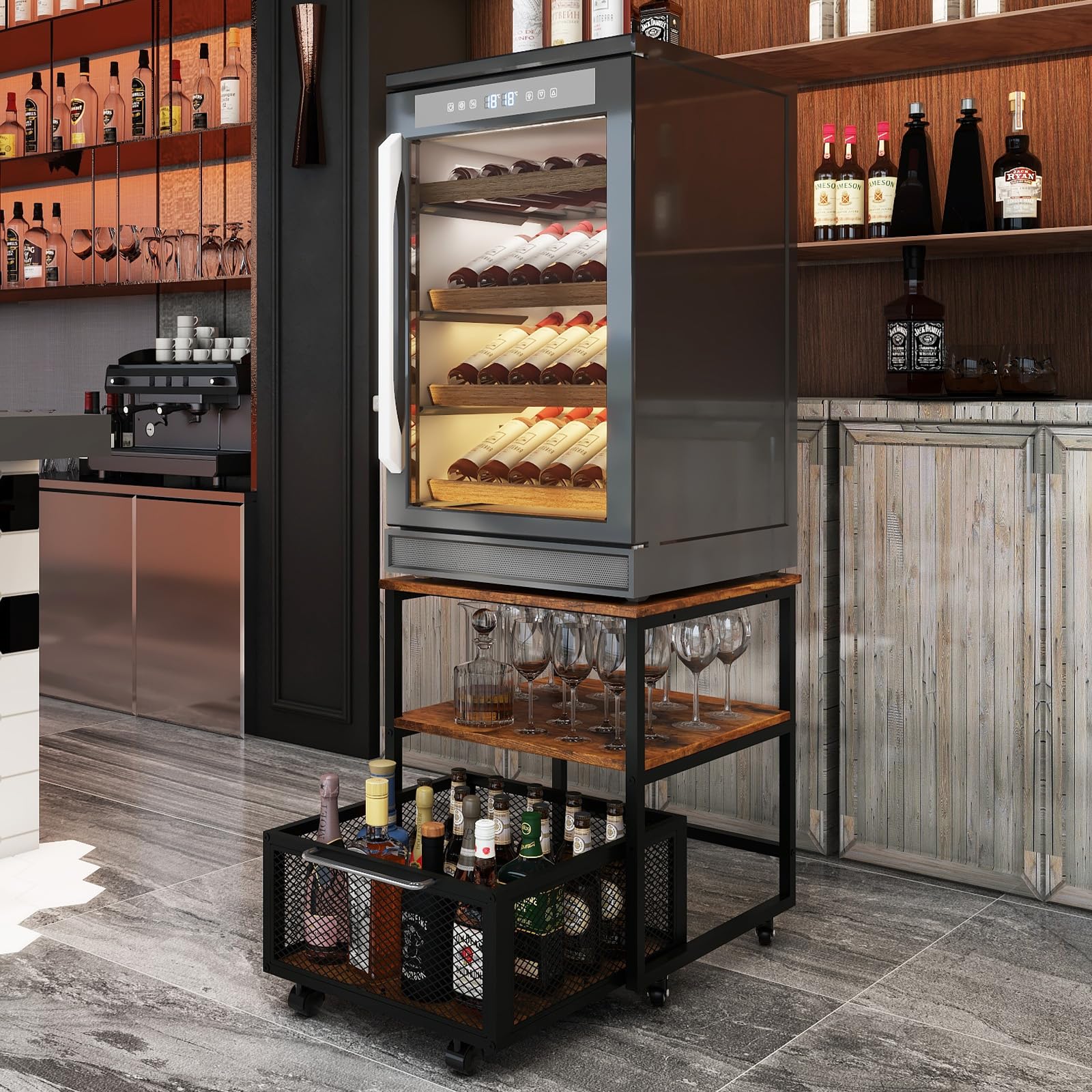 PUNCIA 19.7x19.7 Inch Heavy Duty Mini Fridge Stand with Storage & 4 Lockable Wheels - Compact Beverage Refrigerator Table for Coffee Bar, Office, Home, Bedroom & Dorm - Perfect for Small Spaces & Drink Storage Organization
