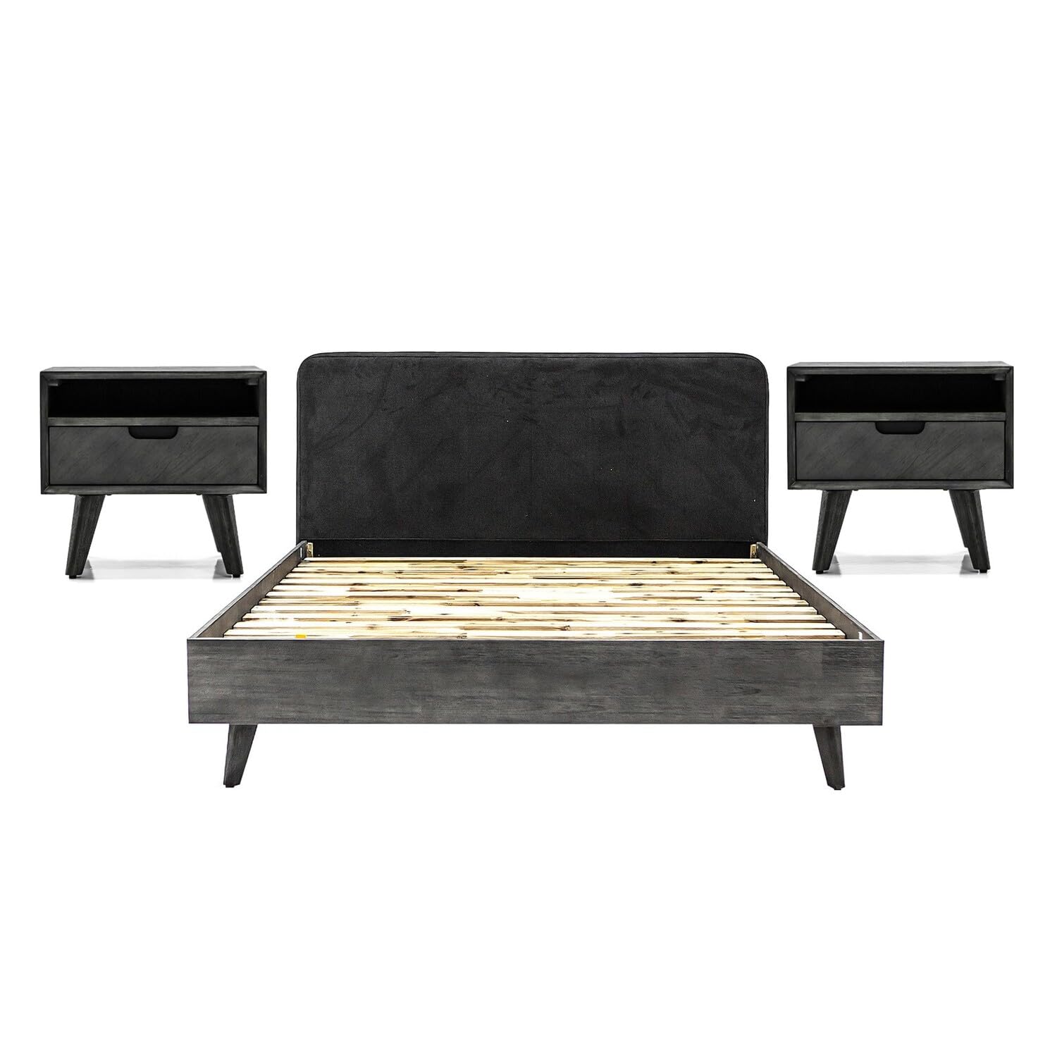 Benjara Gray Wooden Queen Size Bedroom Set with Nightstand, 3-Piece Set - Perfect for Modern Master Bedroom & Guest Room Decor