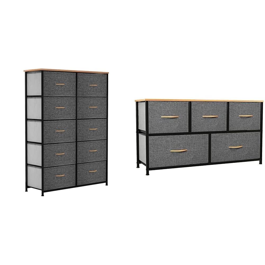 YITAHOME 10-Drawer Fabric Storage Tower Organizer - Dark Gray & Cool Grey Dresser for Bedroom, Living Room, Closet & Nursery - Perfect for Clothes, Toys & Home Organization (5 Wider Drawers)