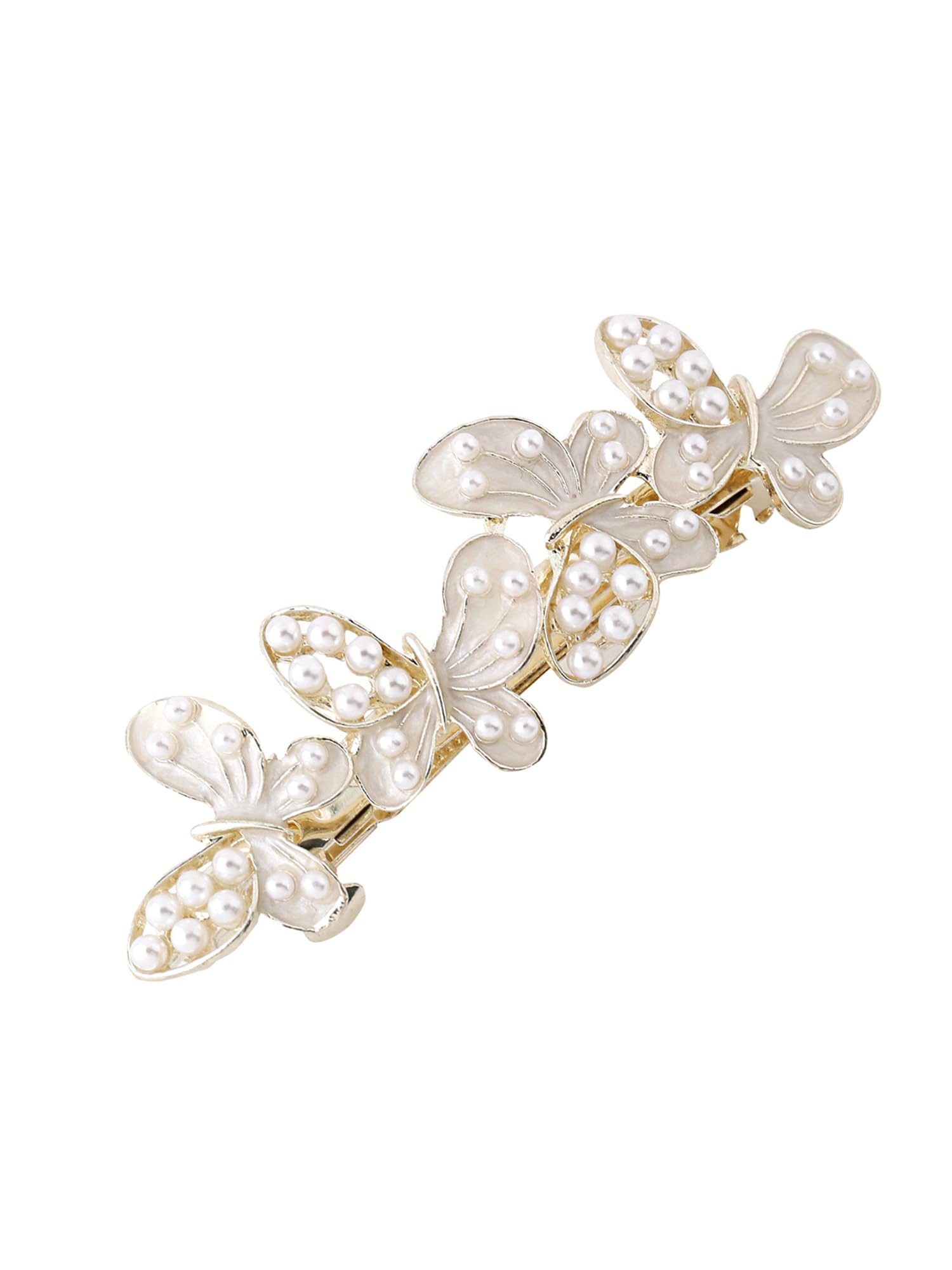 Elegant Yellow Butterfly Hair Clips with White Pearls - French Barrette Hair Accessories for Women & Girls | Perfect for Weddings, Parties & Everyday Style | Gift Idea for Her