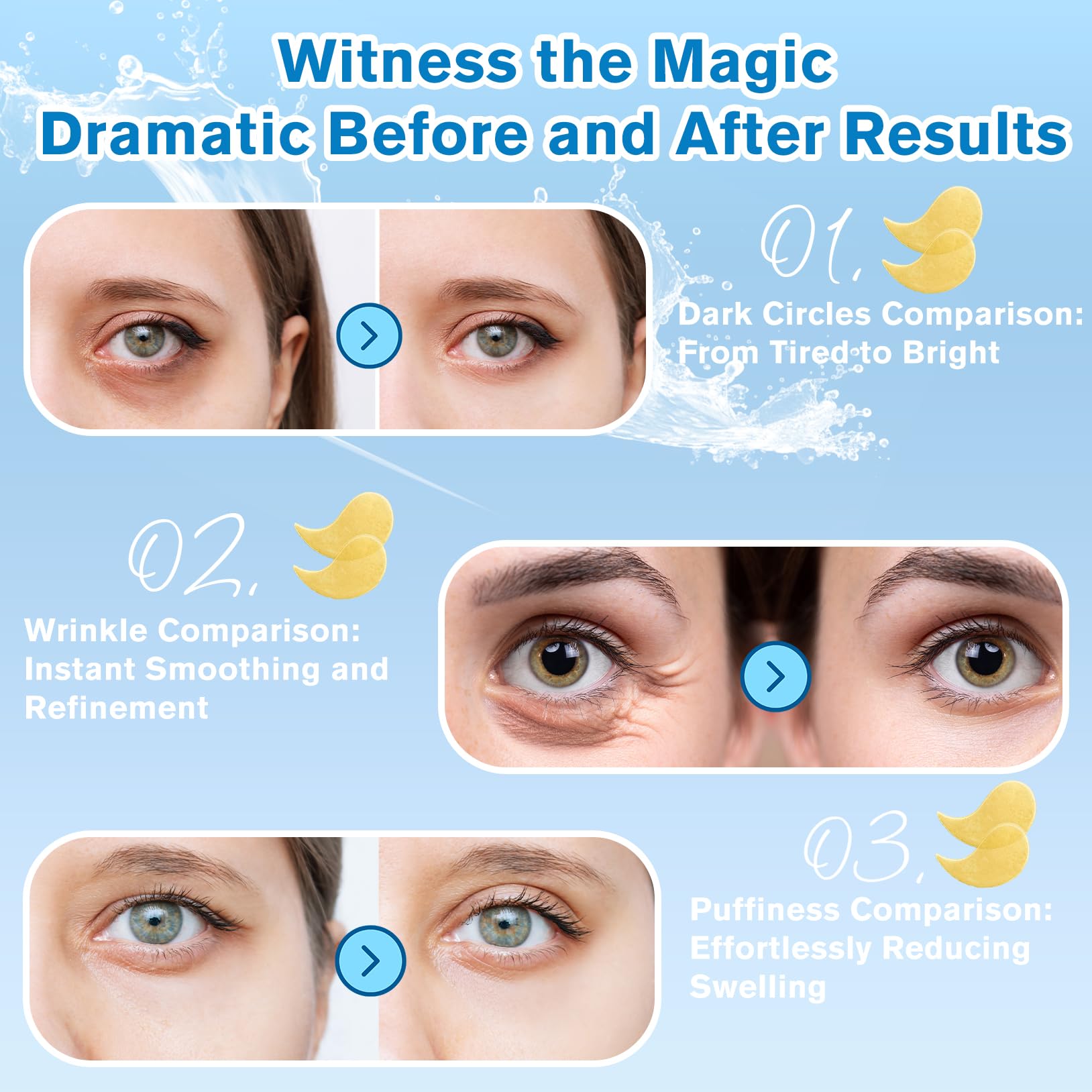 Lktvsy Gold Collagen Under Eye Patches - Dark Circle Treatment, Anti-Wrinkle & Firming Eye Masks for Mature Skin | Brightening Eye Care Solution for Puffiness & Fine Lines | Perfect for Night Routine, Travel & Post-Makeup Refresh