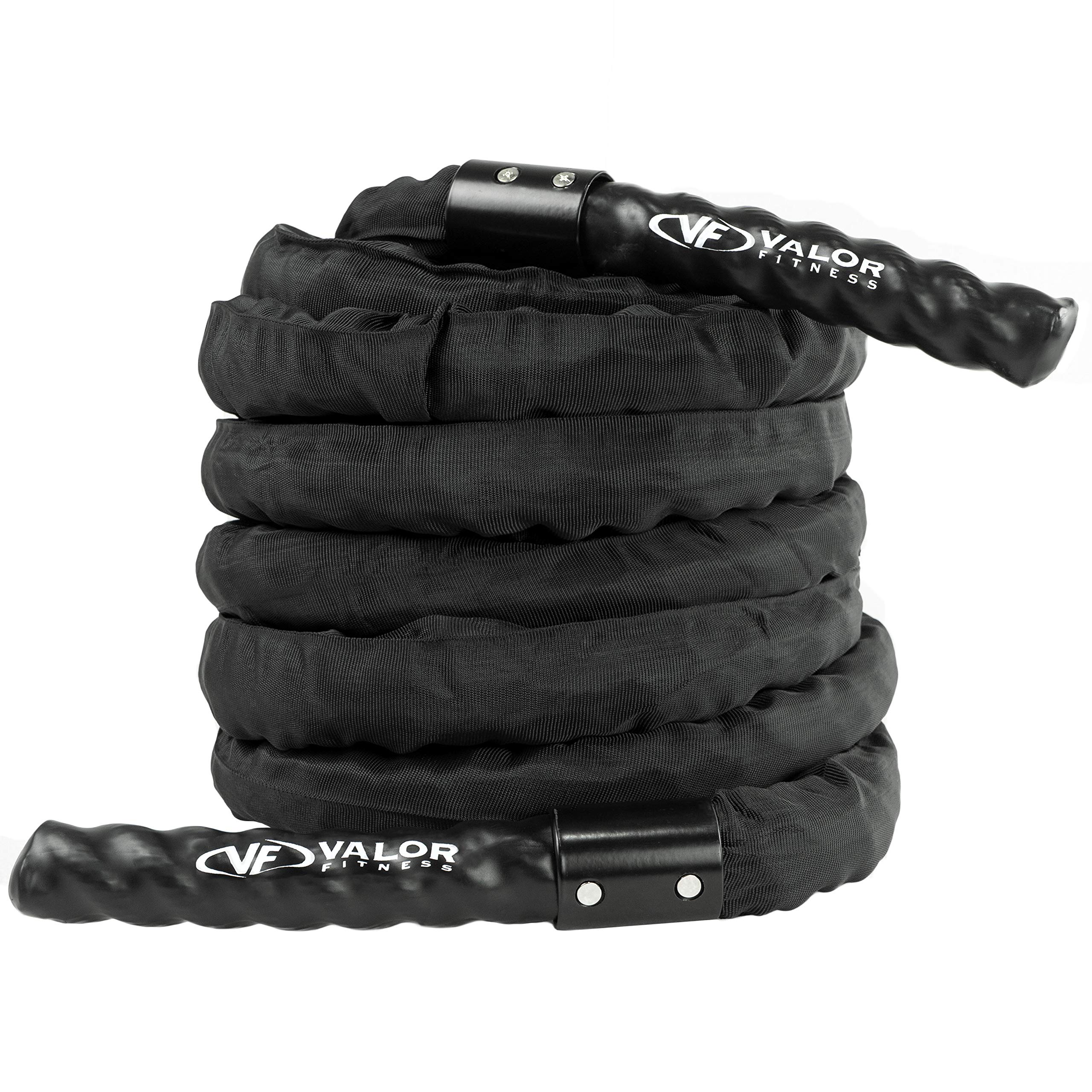 Valor Fitness 40-Foot Battle Ropes - Heavy Duty Braided Nylon Exercise Rope with Protective Sleeve for CrossFit, HIIT & Strength Training - Perfect for Home Gym, Outdoor Workouts & Fitness Classes