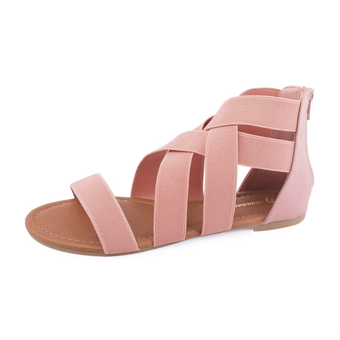 Women's Comfortable Elastic Gladiator Flat Sandals with Adjustable Ankle Strap - Perfect for Summer, Beach, Vacation and Casual Outfits