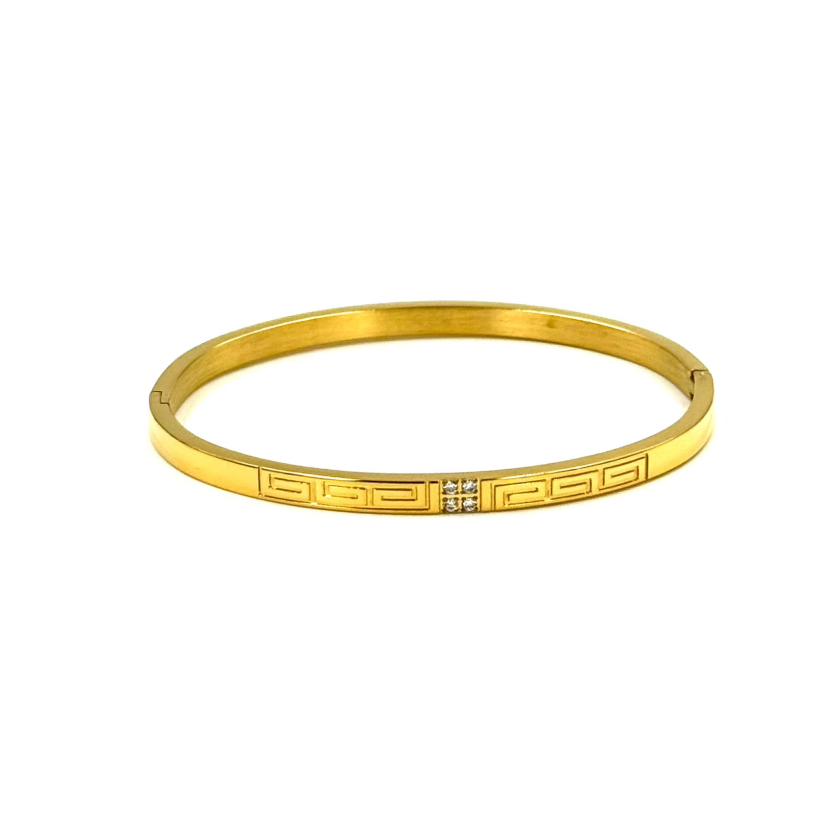 Ashley Gold Stainless Steel CZ Aztec Design Bangle Bracelet for Women - Fashion Jewelry Gift for Birthday, Anniversary & Special Occasions
