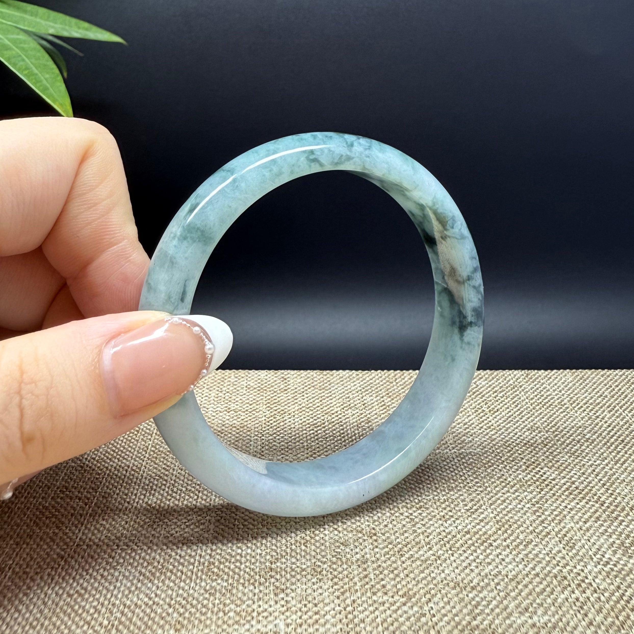Authentic Burmese Green Jadeite Bangle Bracelet - 57.5mm Handmade Natural Jade Jewelry for Women - Perfect for Gifts, Meditation & Spiritual Healing