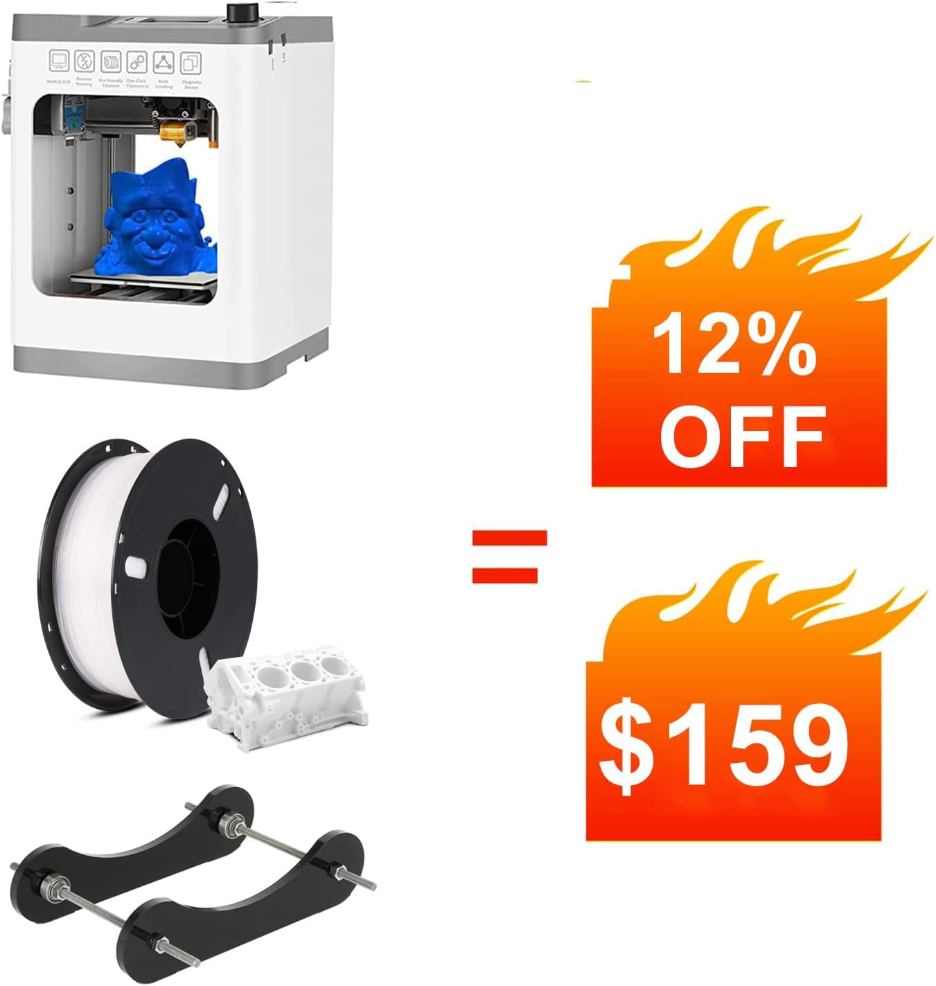 WEEDO TINA2 3D Printer Kit with PLA Filament (White) & Filament Holder - Perfect for Beginners, Hobbyists & DIY Projects - Home, School & Office Use
