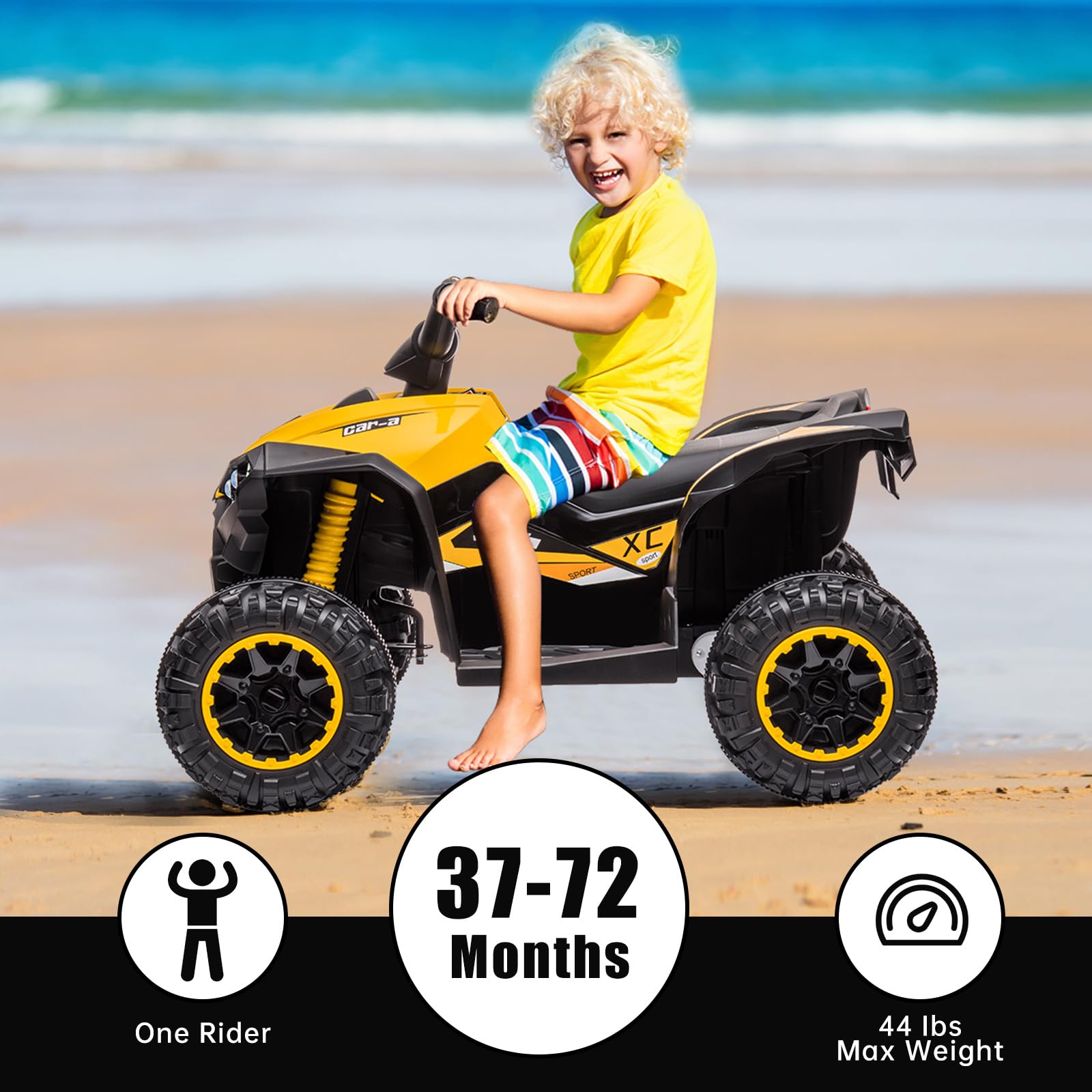 12V Kids Electric ATV Ride-On Toy - 4 Wheeler Battery Powered Quad Vehicle with Music, Horn, LED Lights & Dual Speed - Safe Soft Start for Boys & Girls Ages 3-8 - Perfect Birthday Gift & Outdoor Play Toy (Yellow)