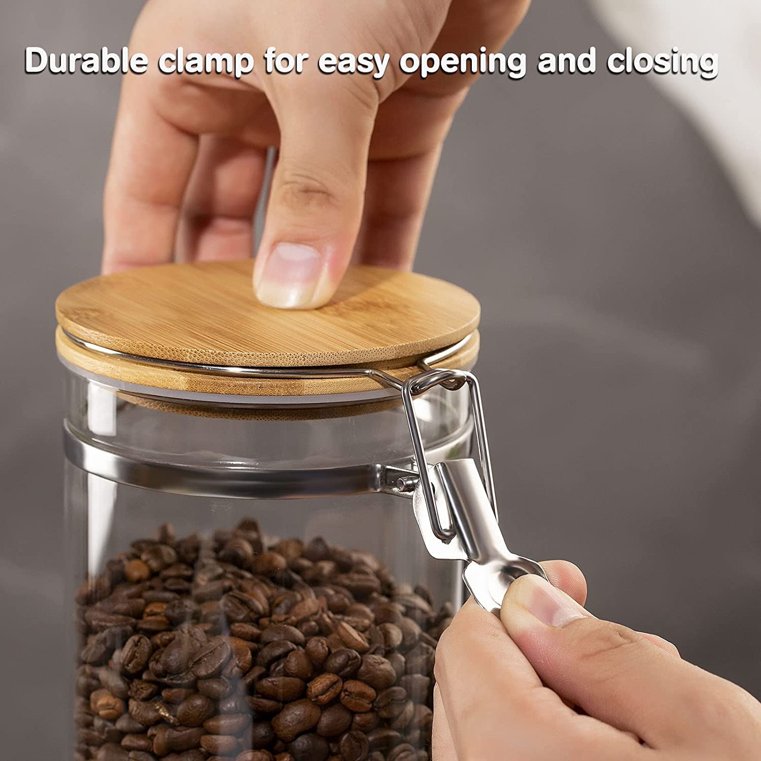 Yangbaga 45OZ Glass Coffee Canister Set of 2 - Airtight Ground Coffee Storage Containers with Scoop for Kitchen, Coffee Bar & Pantry Organization - Perfect for Coffee Station Decor & Food Storage