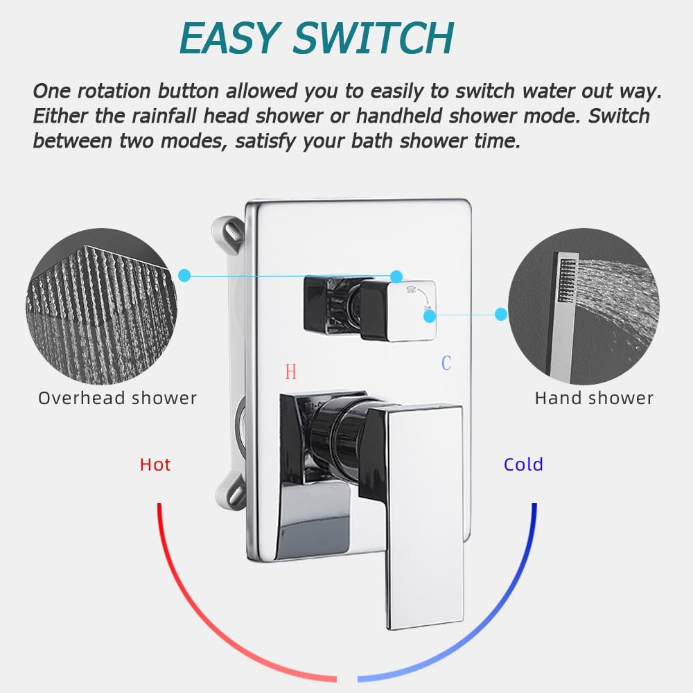 **High Pressure Rainfall Shower System - Wall Mounted Chrome Shower Set with Rainfall Shower Head, Handheld Shower & Faucet Trim (Valve Included) - Perfect for Spa-Like Bathroom Upgrades & Modern Home Renovations**