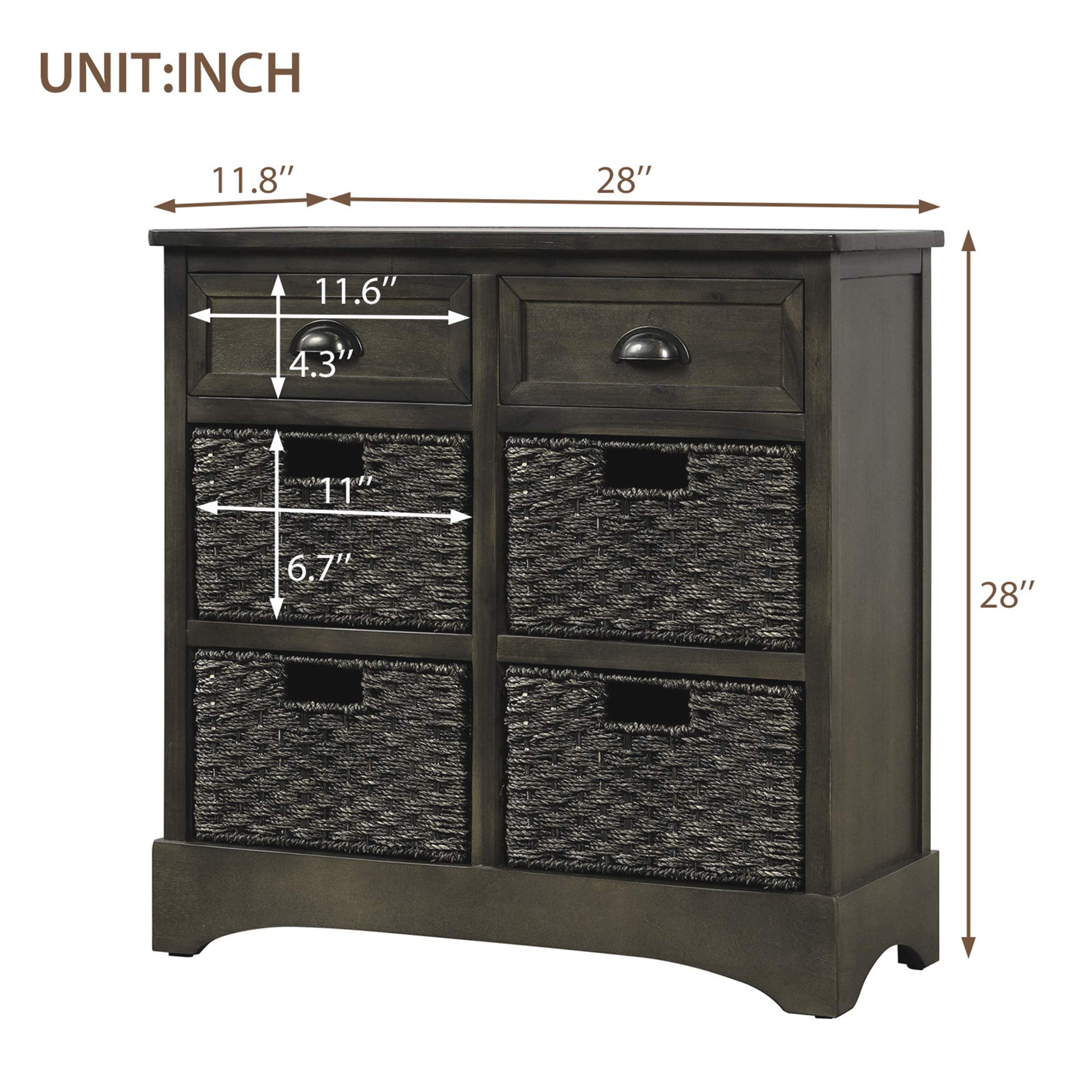 Knocbel Farmhouse Wicker Storage Cabinet with 2 Drawers & Aluminum Handles - Rustic Chest of Drawers Console Table for Entryway, Hallway, Dining & Living Room (Brown Gray) | Perfect for Organizing Blankets, Magazines & Home Decor