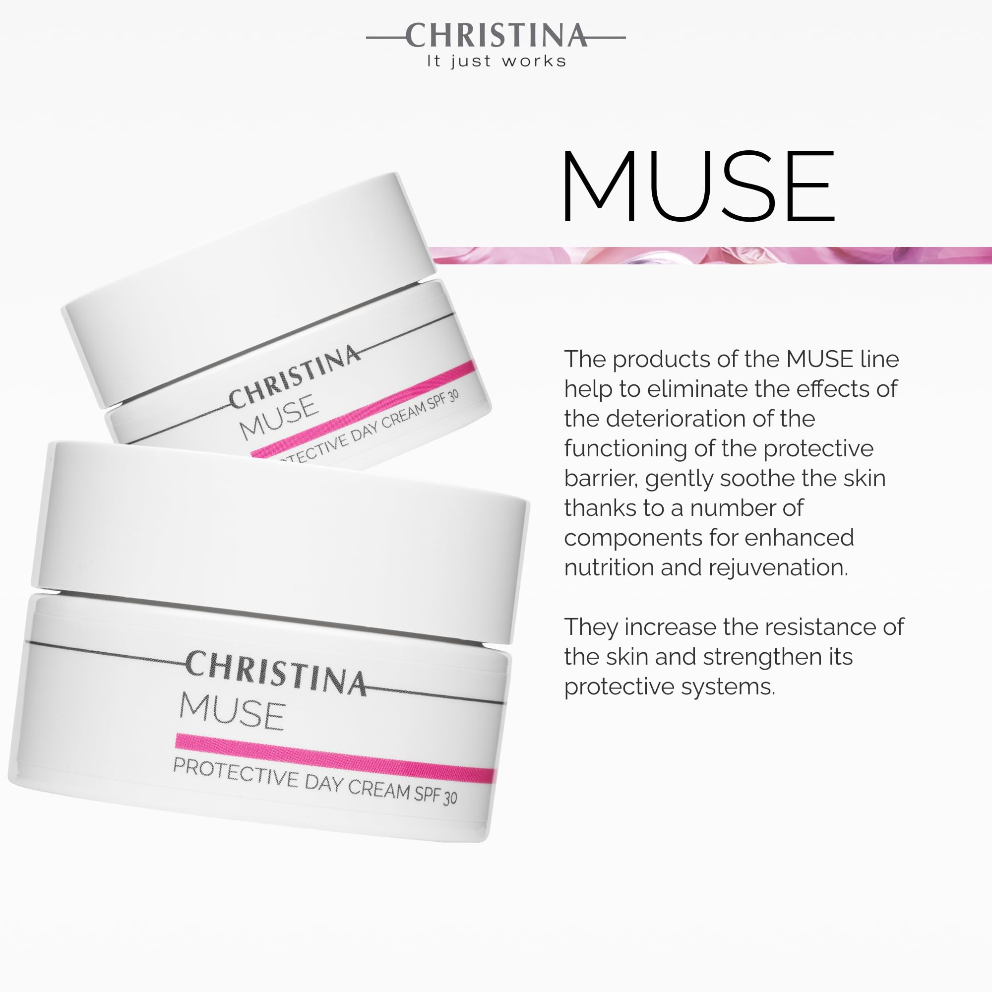 CHRISTINA Muse SPF 30 Hyaluronic Acid Day Cream - Hydrating Face Moisturizer for Normal & Dry Skin | Anti-Aging Protection | Daily Use for Sun Defense & Deep Moisture | 50ml | Perfect for Workday, Outdoor Activities & Travel Skincare Routine