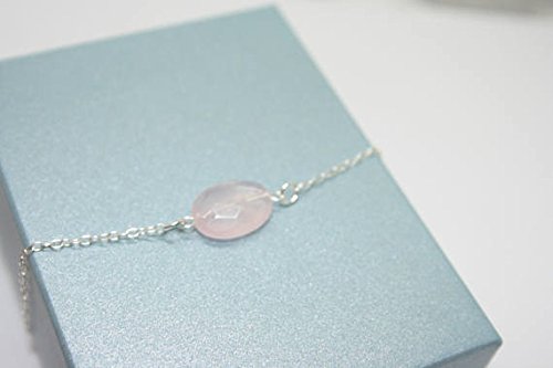 Rose Quartz Bracelet for Women - 20mm Faceted Pink Oval Gemstone Bracelet, Sterling Silver Plated, Romantic Gift for Her - Perfect for Valentine's Day, Anniversary & Everyday Wear