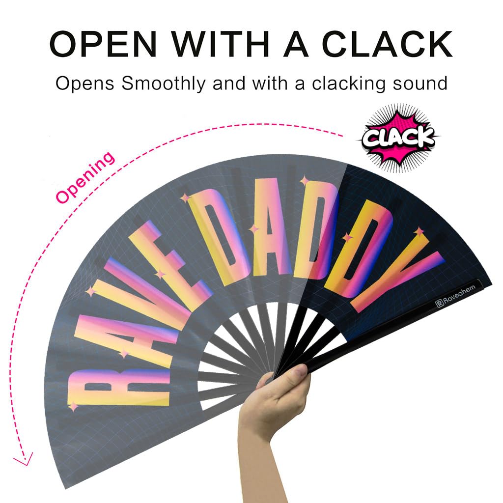 UV Glow Rave Fan - Bamboo Folding Hand Fan for Men & Women, 13