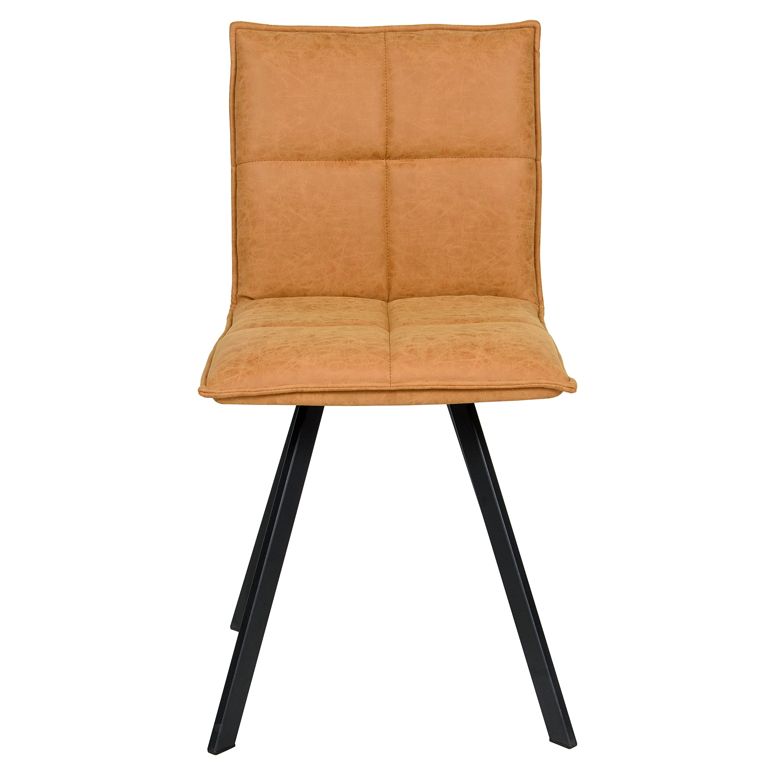 LeisureMod Wesley Modern Leather Kitchen & Dining Chairs Set of 2 - Light Brown Faux Leather Upholstery with Sturdy Metal Legs - Perfect for Breakfast Nook, Dining Room, or Kitchen Island Seating