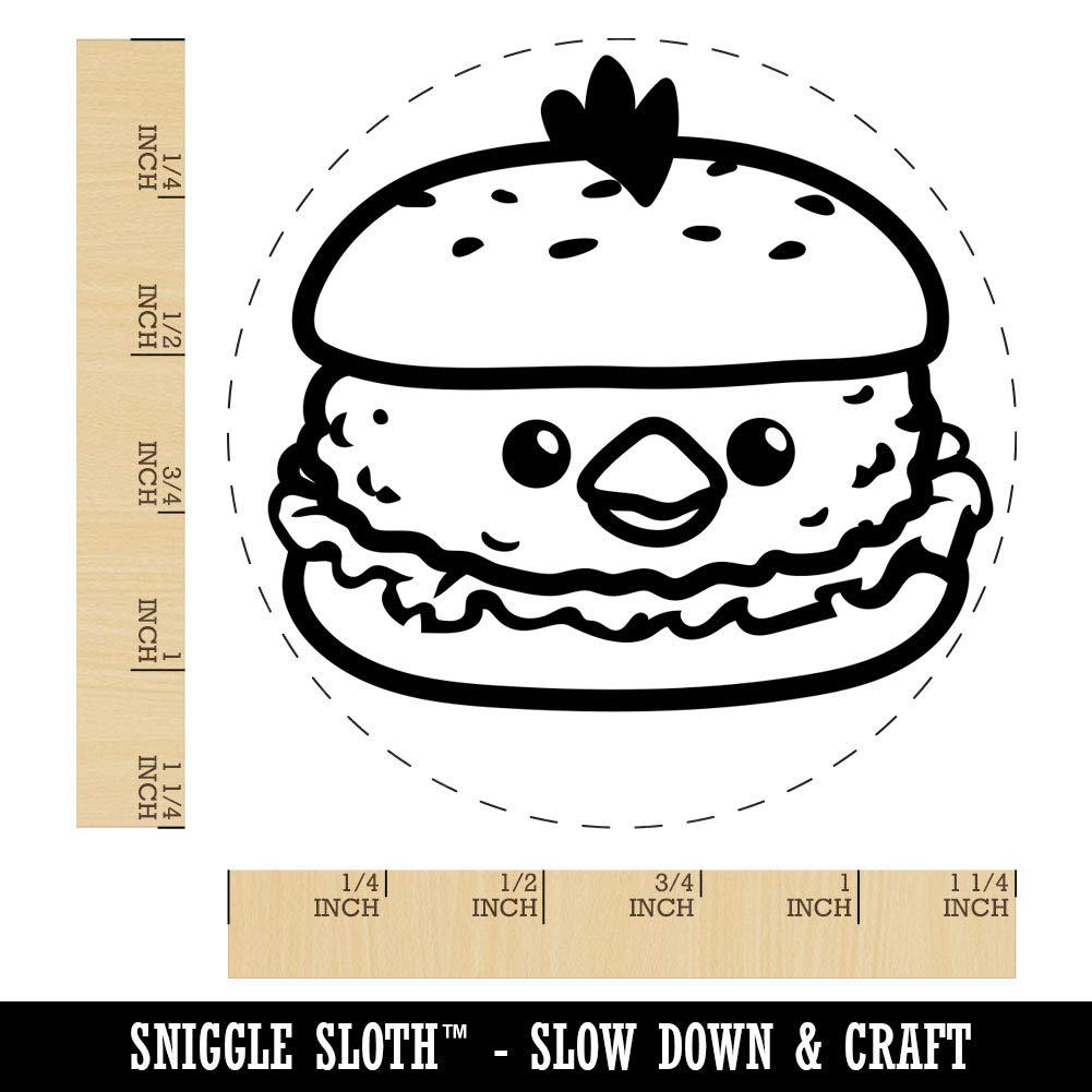 1-1/4 Inch Large Cute Chicken Sandwich Rubber Stamp for DIY Crafting, Scrapbooking, Planner Decoration & Card Making - Perfect for Journaling, Gift Wrapping and Stationery Projects