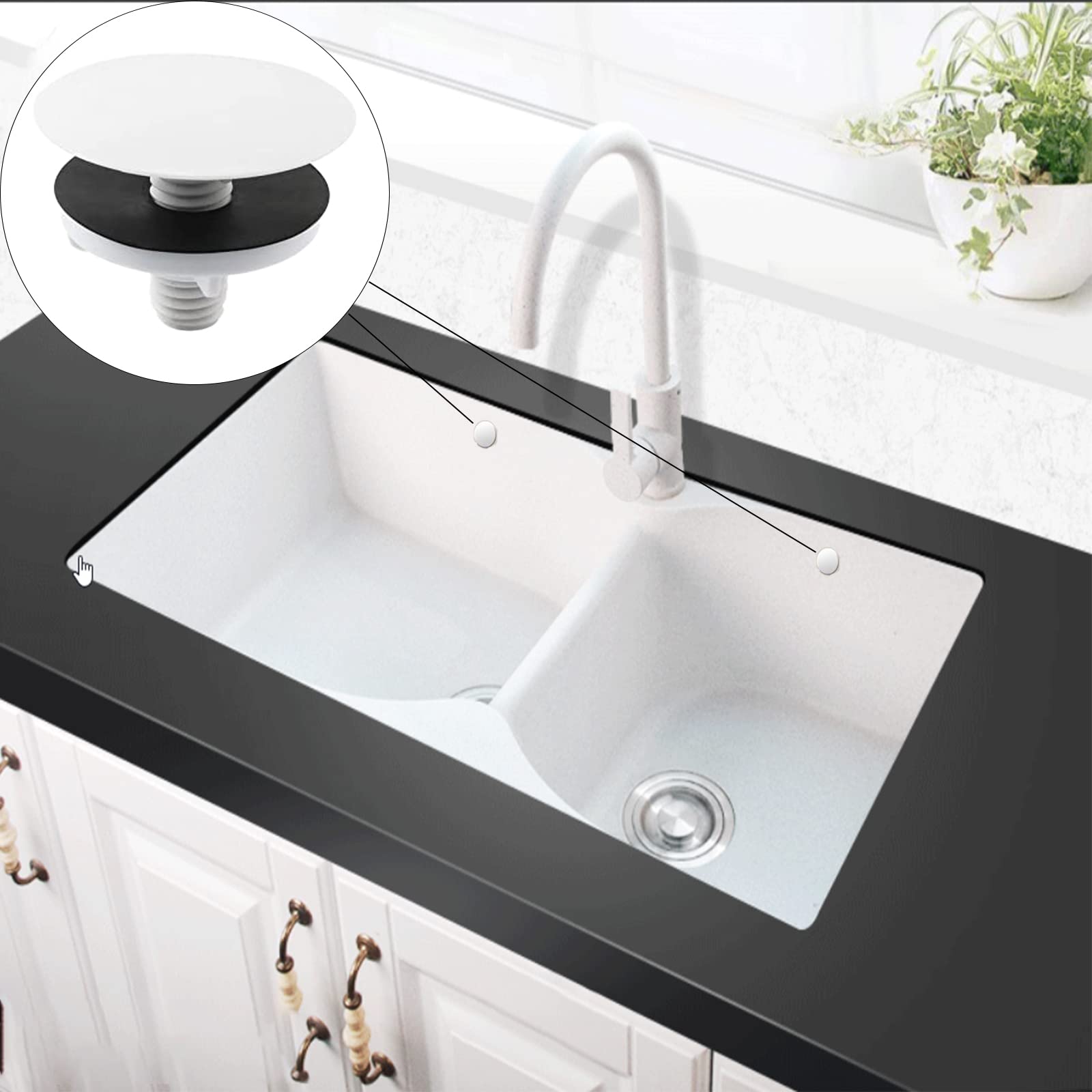 2-Pack White Metal Kitchen Sink Hole Covers - Faucet Hole Plates & Tap Hole Stoppers for Seamless Sink Aesthetics in Modern Kitchens