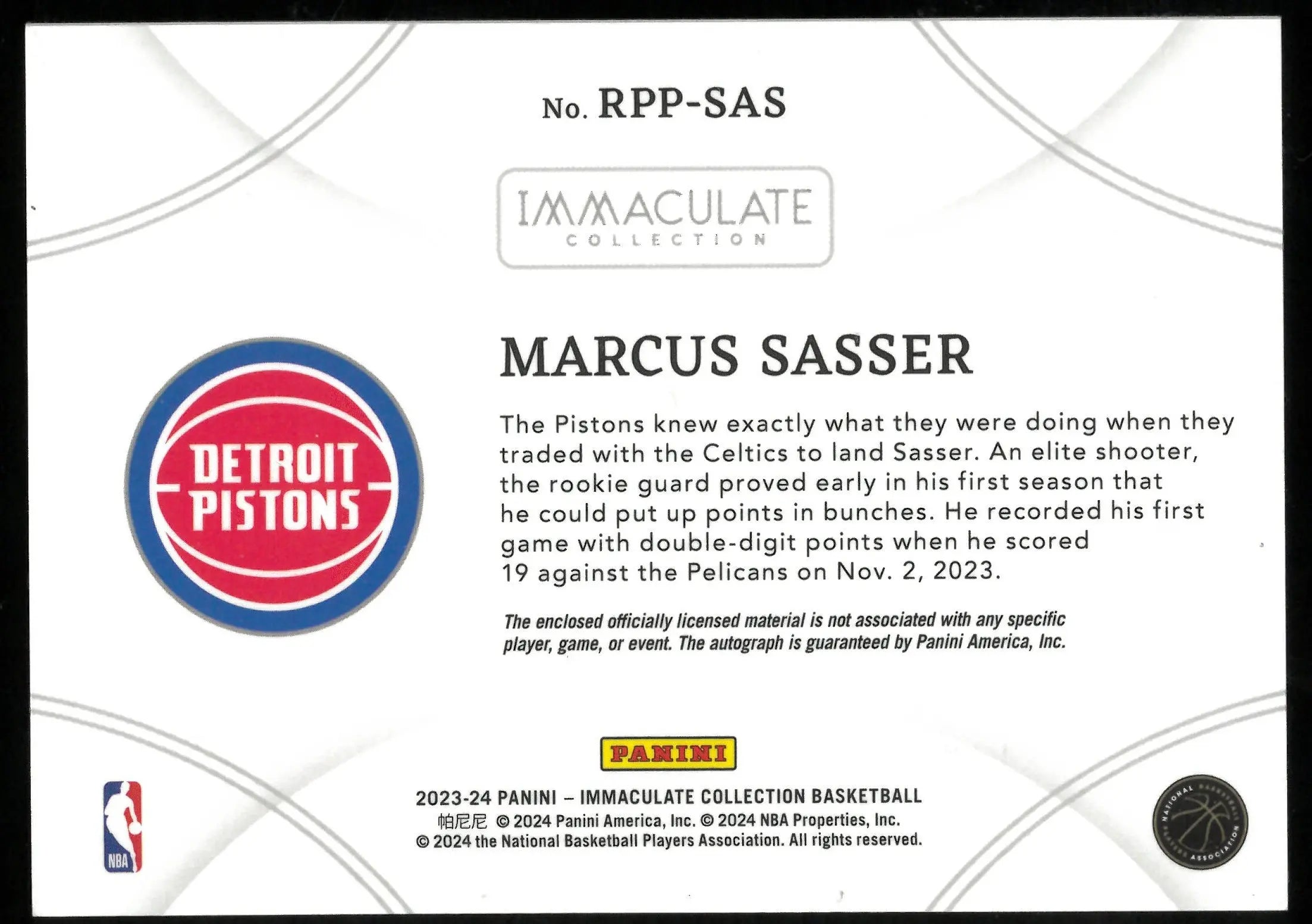 2023-24 Panini Immaculate Basketball Marcus Sasser Rookie Card Gold Foil Patch Autograph /10 - NBA Collectible for Fans & Investors, Perfect for Display or Trading