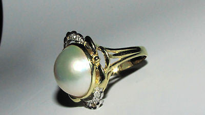 14K Gold Estate Diamonds Mabe Pearl Cocktail Ring – Elegant Vintage Jewelry for Parties, Weddings & Special Occasions