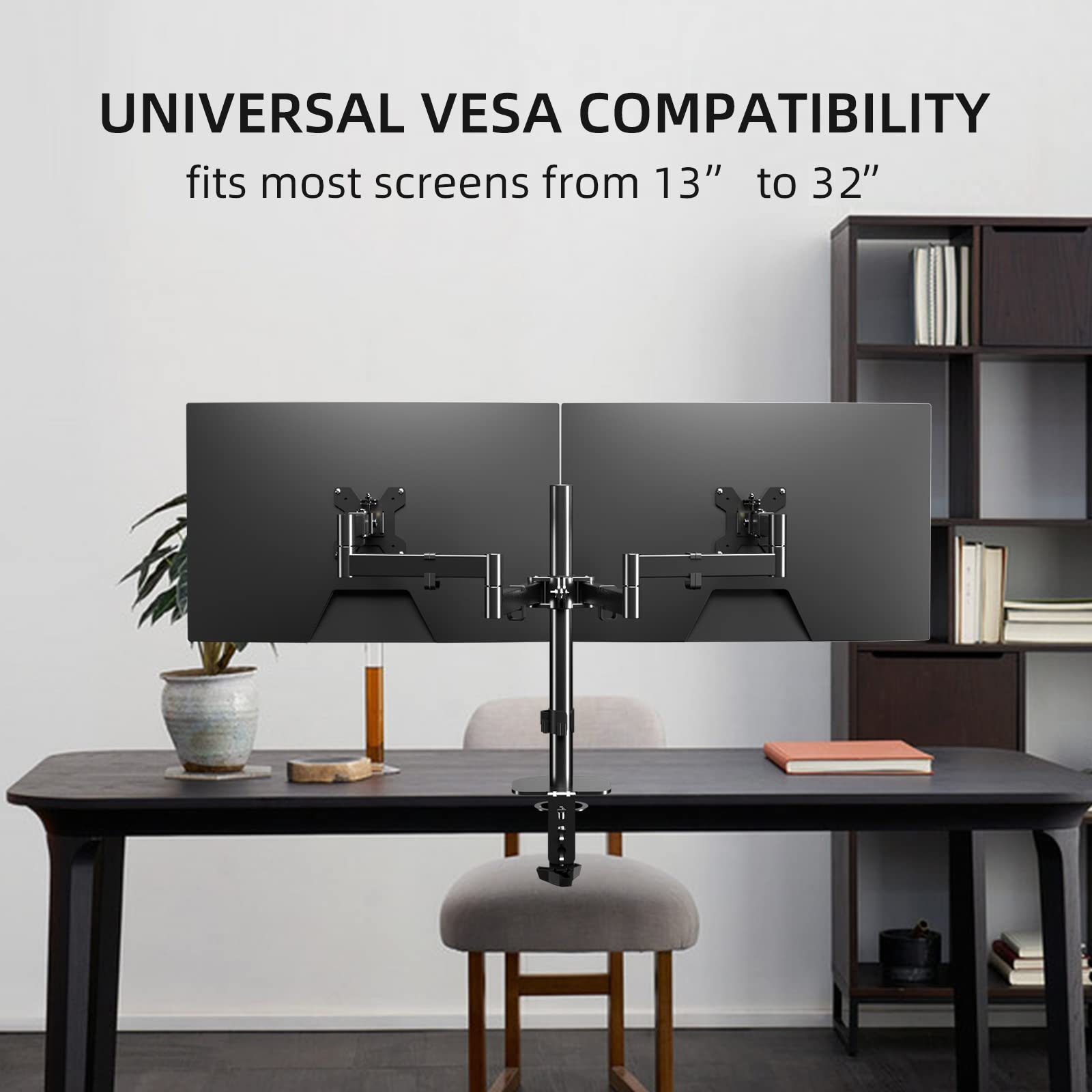 Pholiten Dual Monitor Stand for 13-32 Inch Screens - Extra Long Adjustable Monitor Arm Desk Mount with 27.95