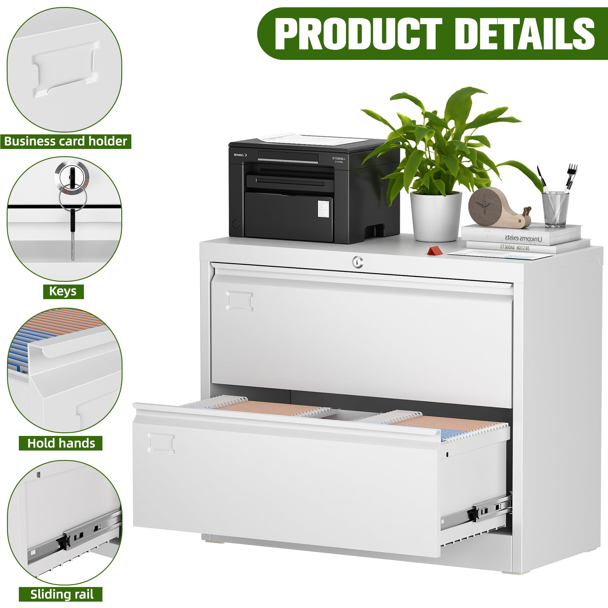 Aobabo 2-Drawer Lateral File Cabinet - Lockable Metal Filing Cabinet for Letter/Legal/F4/A4 Size Documents - Perfect for Home Office, School & Workspace Organization - White (Assembly Required)