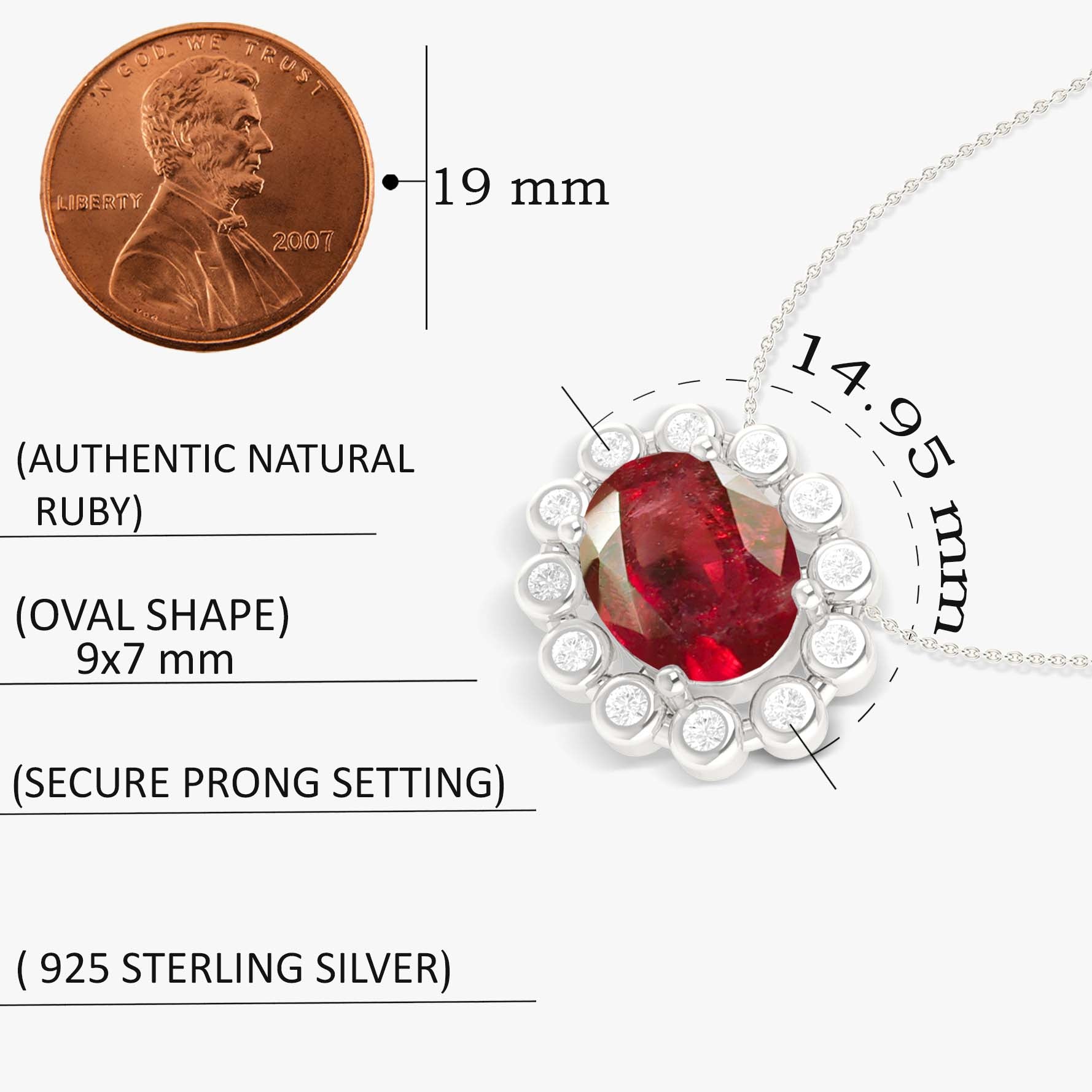 Natural Ruby & White Zircon Halo Chain Pendant Necklace for Women - Elegant Jewelry Gift for Birthday, Anniversary & Special Occasions