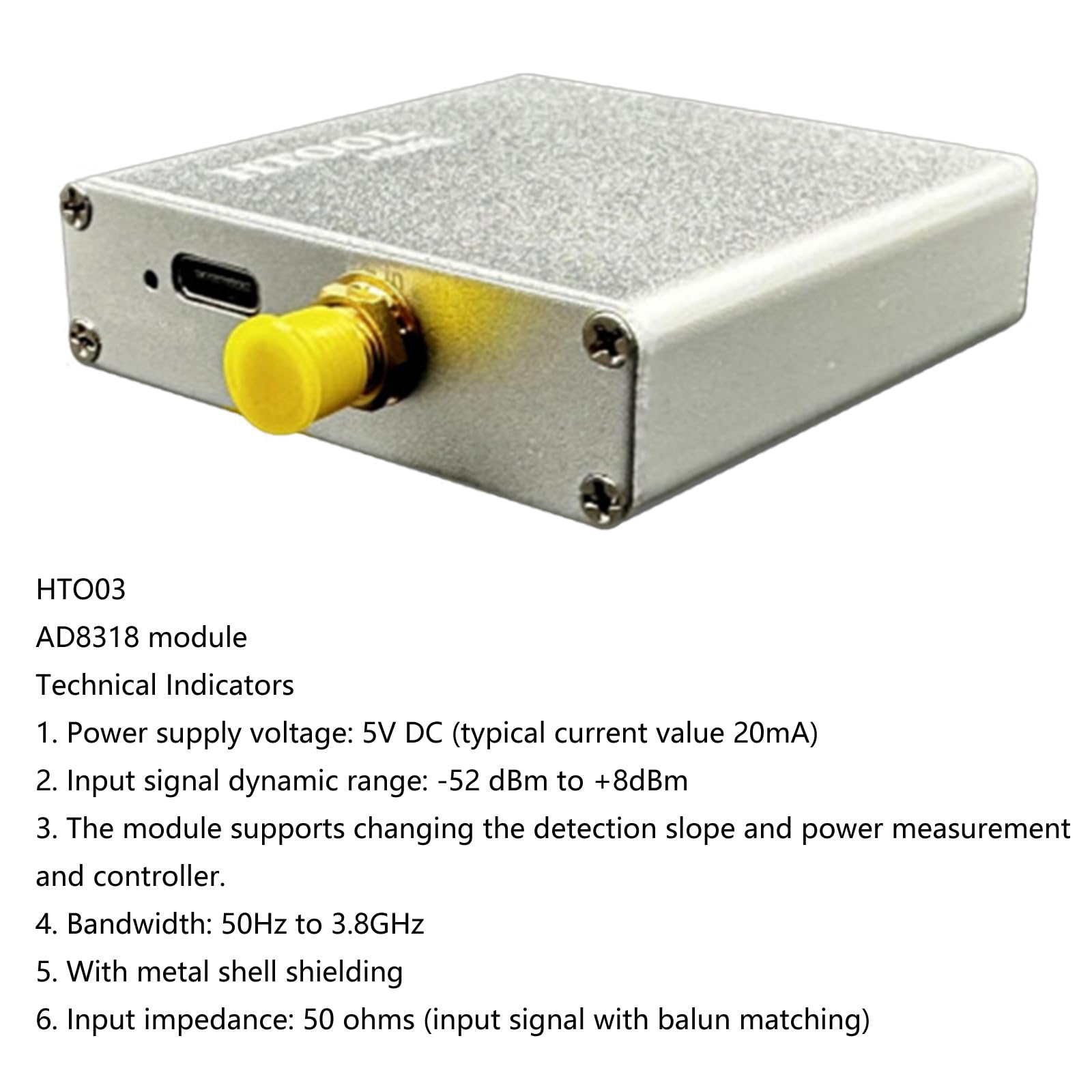50Hz to 3.8GHz RF Power Meter - High Precision Logarithmic Detector Module for RF Signal Measurement | Ideal for Ham Radio, Electronics Testing & Wireless Communication