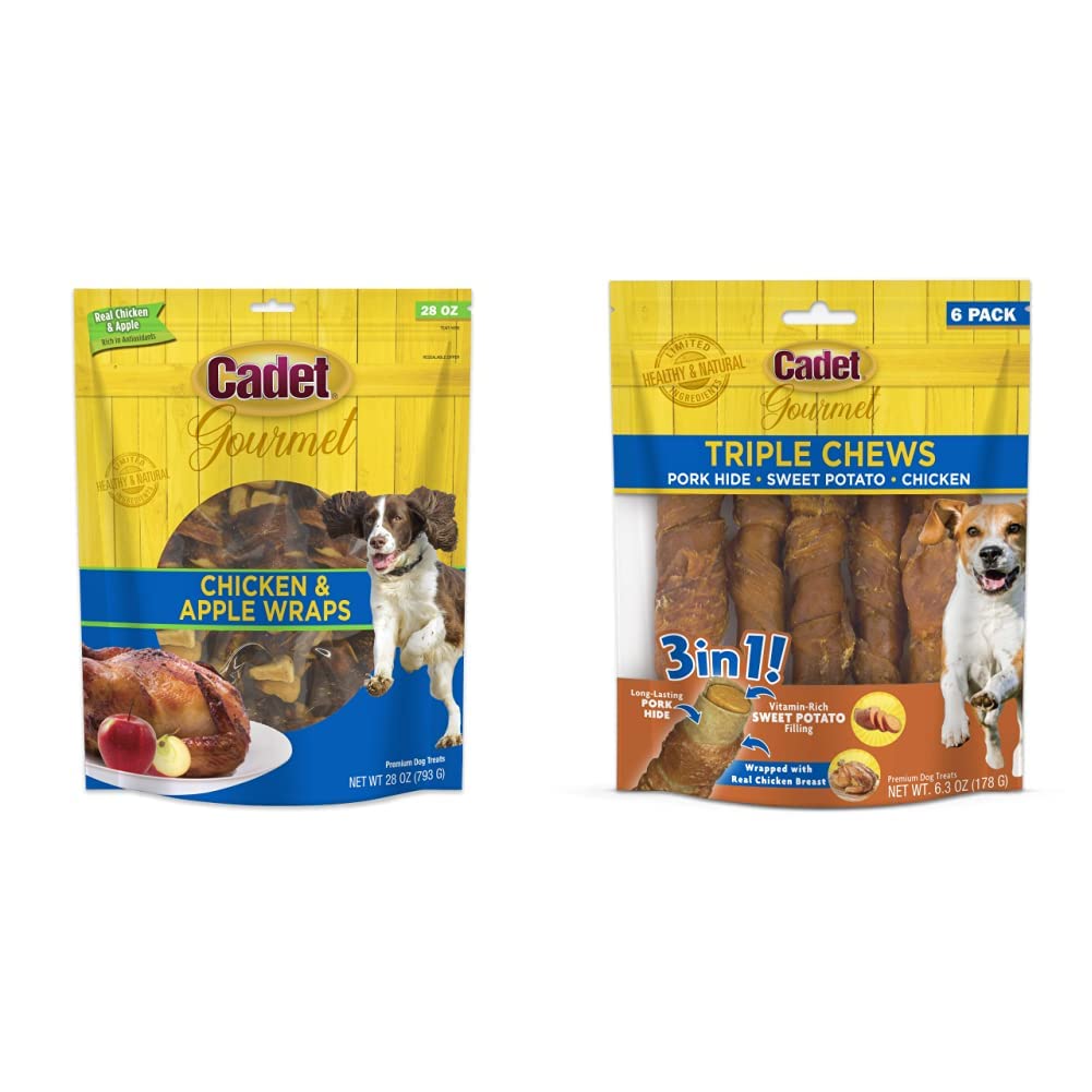 Premium All-Natural Cadet Gourmet Chicken Dog Treats - High-Protein, Long-Lasting Triple Chews for Small, Medium & Large Dogs - Healthy Training Rewards & Dental Chews for Puppies & Adult Dogs - Perfect for Obedience Training, Teething Relief & Daily Snacking