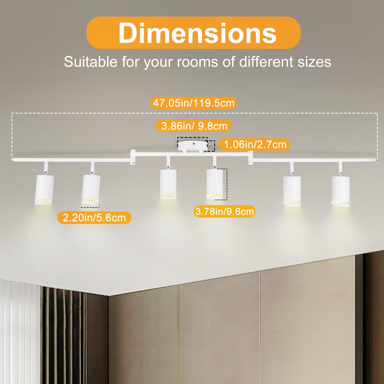 6-Light LED Track Lighting Kit - Flexible Rotatable GU10 Fixtures for Ceiling, Matte White (Bulbs Not Included) - Perfect for Kitchen Lighting, Home Office, Laundry Room & Modern Interior Design