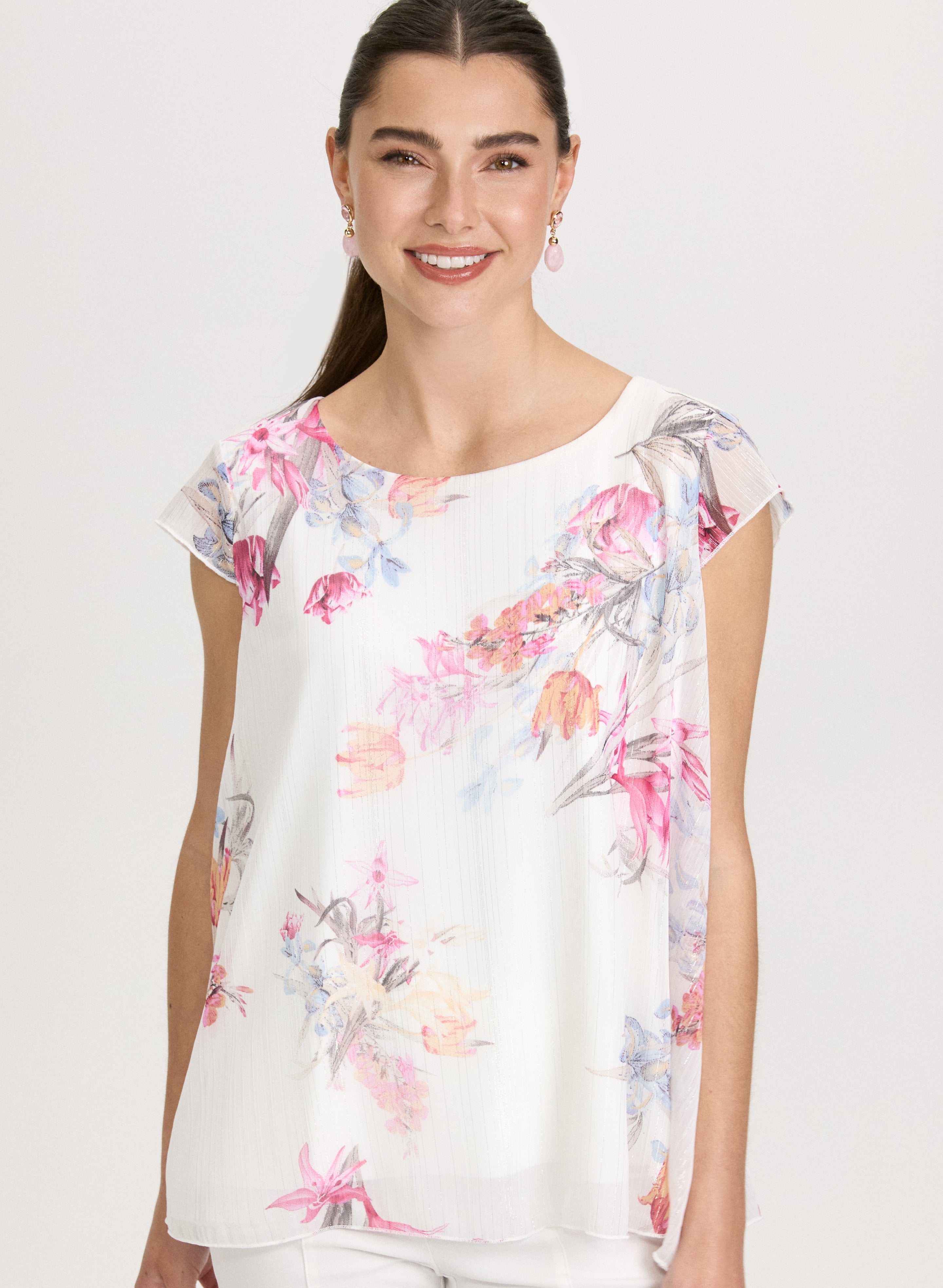 Elegant Floral Chiffon Blouse for Women - Lightweight Summer Tops - Perfect for Office, Date Night & Casual Outings